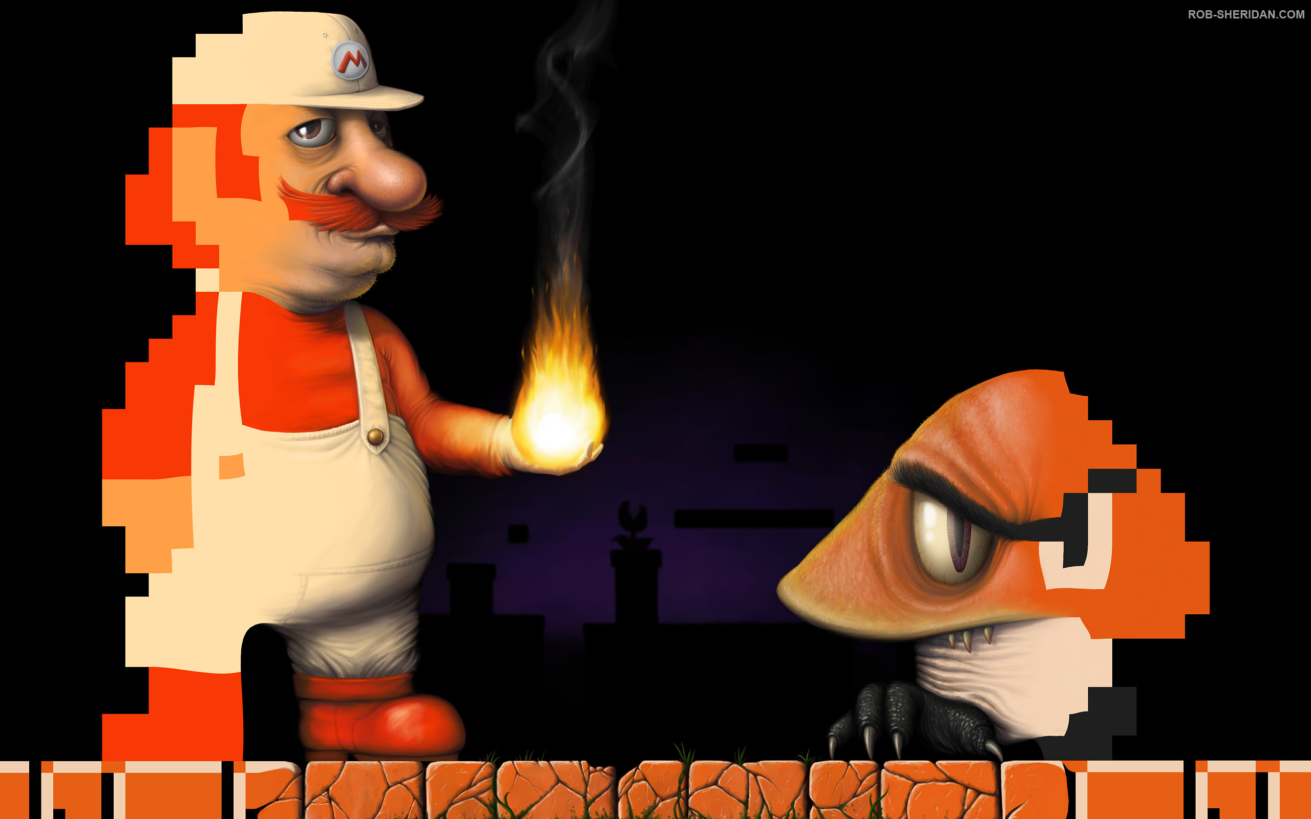 Mario and a Goomba from Super Mario Bros. HD Wallpaper