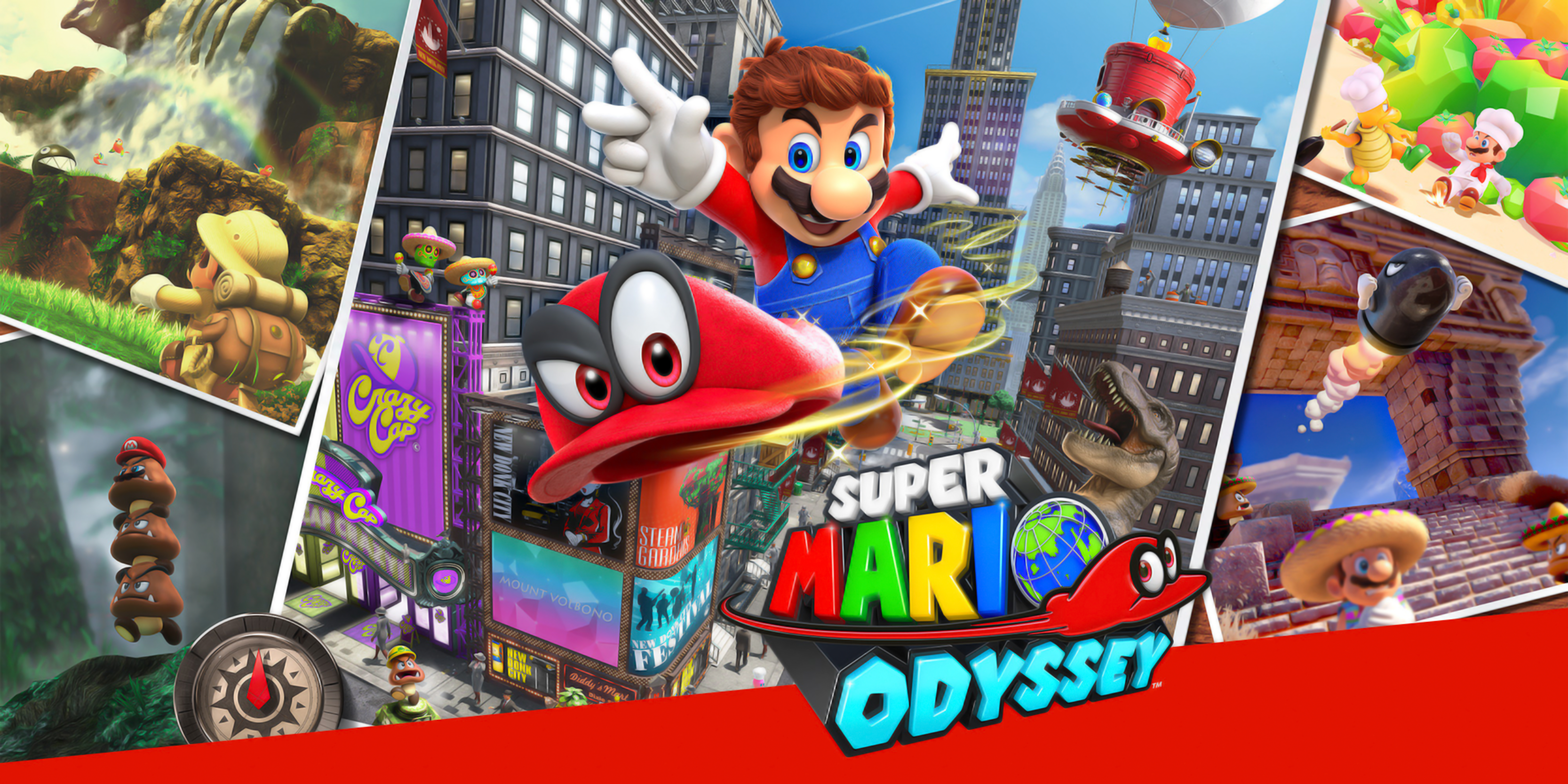 Super Mario Odyssey game art with Mario and Cappy HD Wallpaper