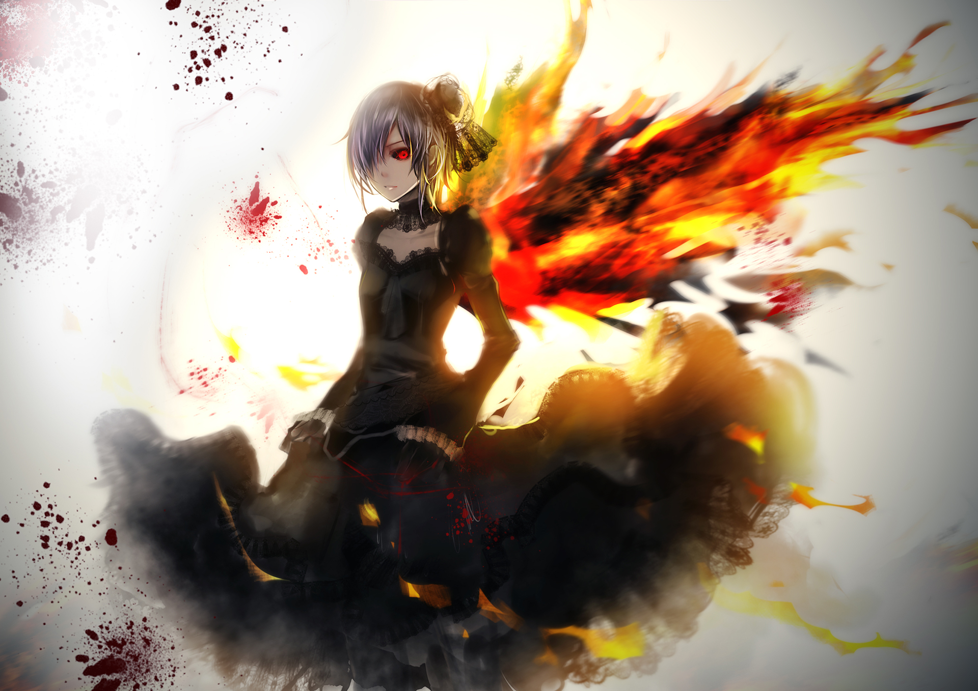 Touka Kirishima from Tokyo Ghoul with fiery wings HD Wallpaper