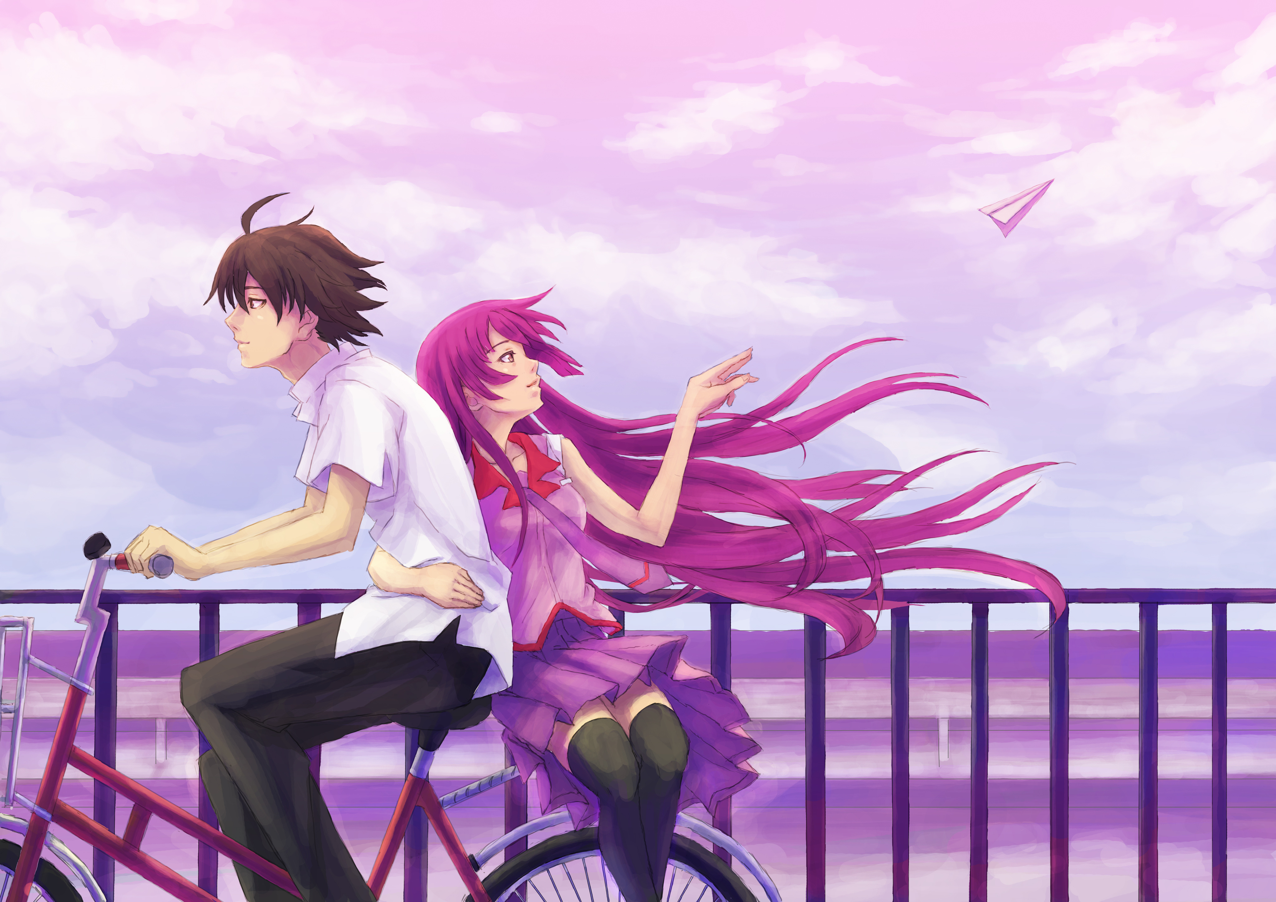 Hitagi Senjougahara on a bicycle HD Wallpaper
