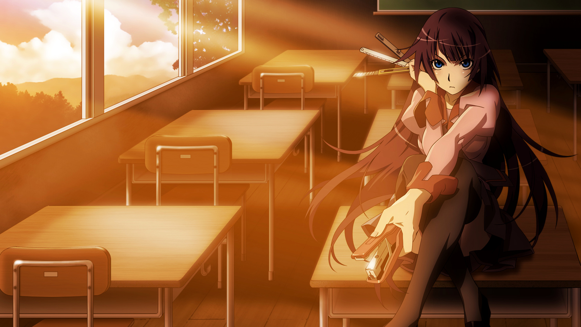 Hitagi Senjougahara in classroom HD Wallpaper