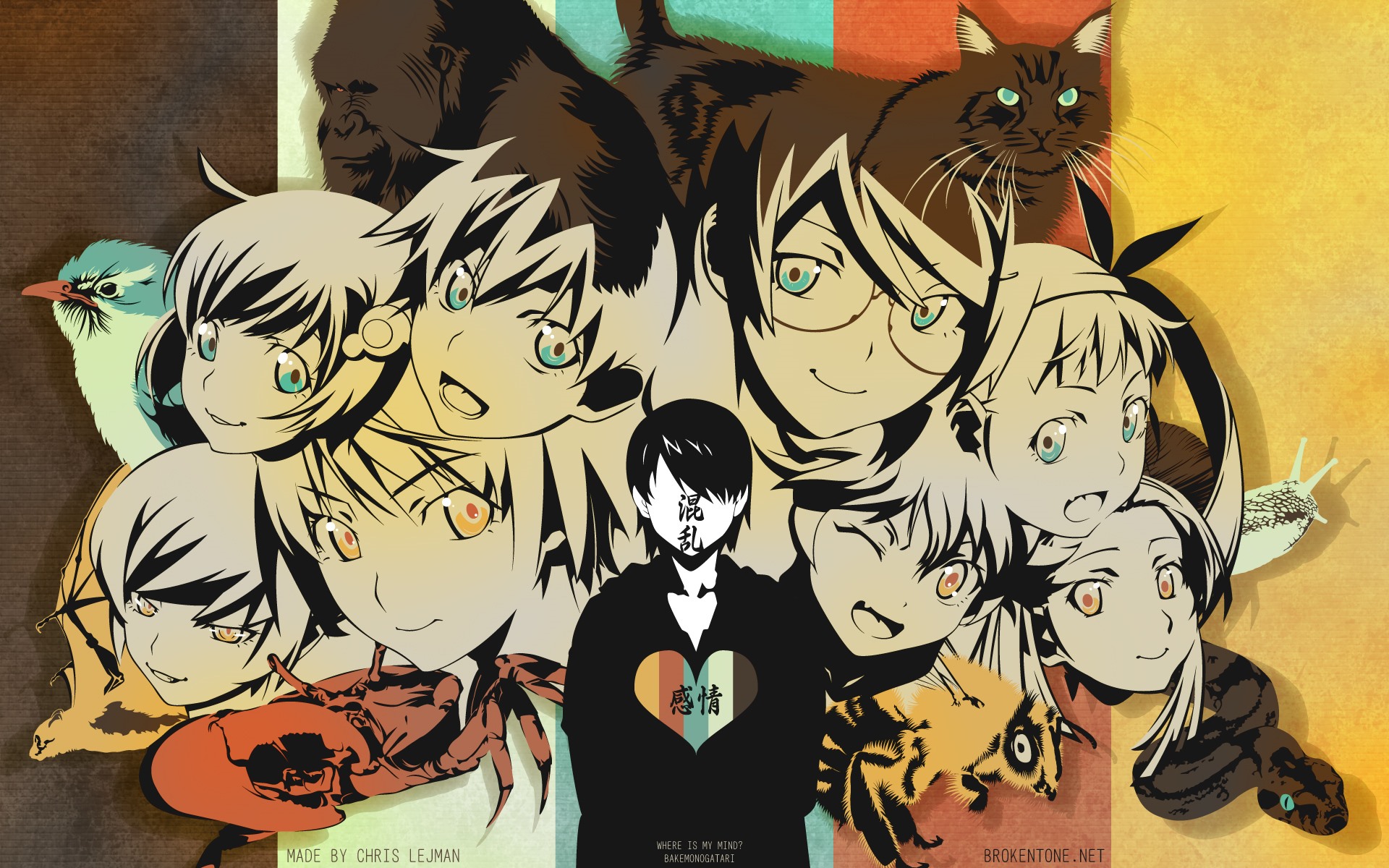 Anime characters and animals collage HD Wallpaper