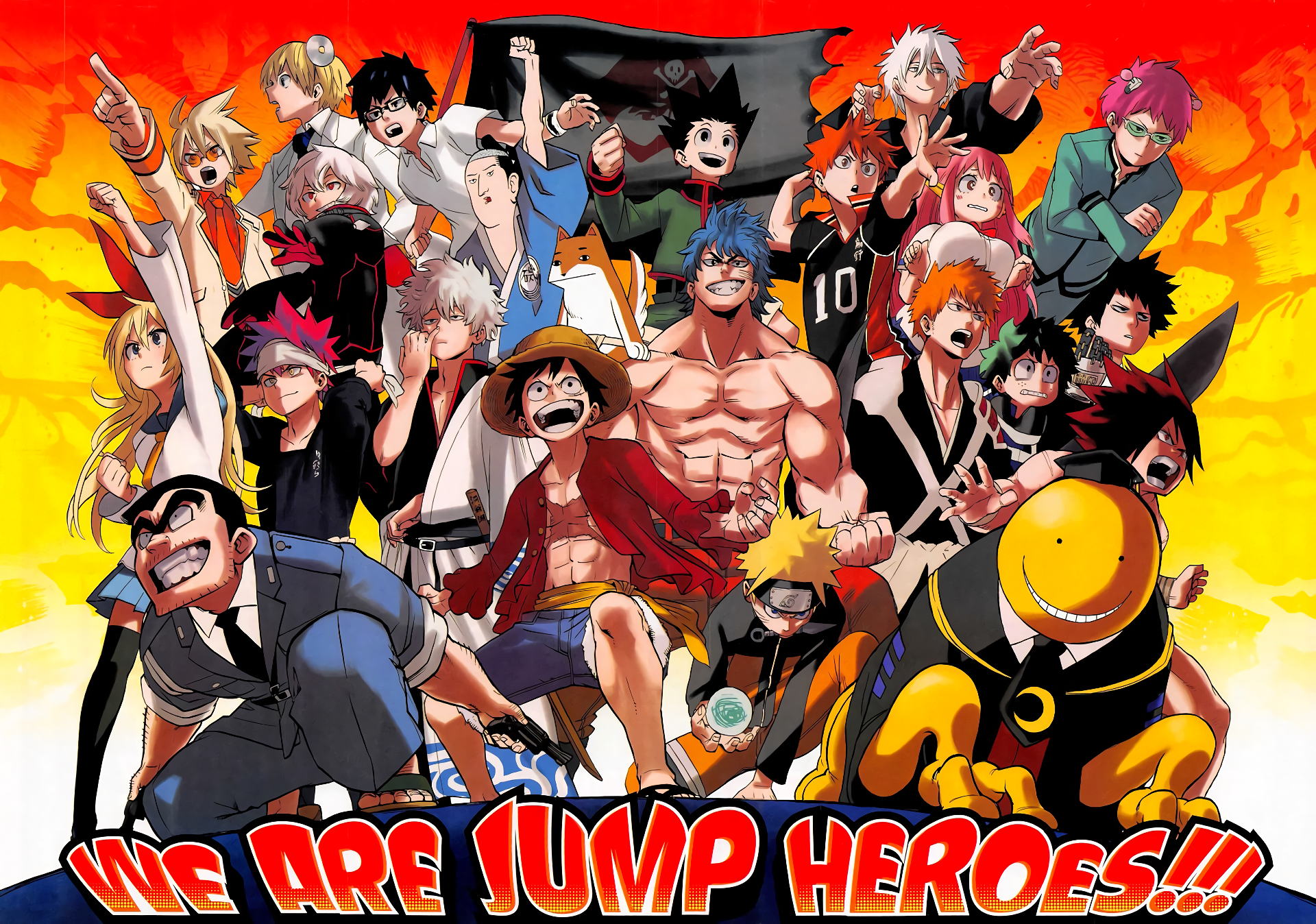 Jump Heroes group illustration HD Wallpaper