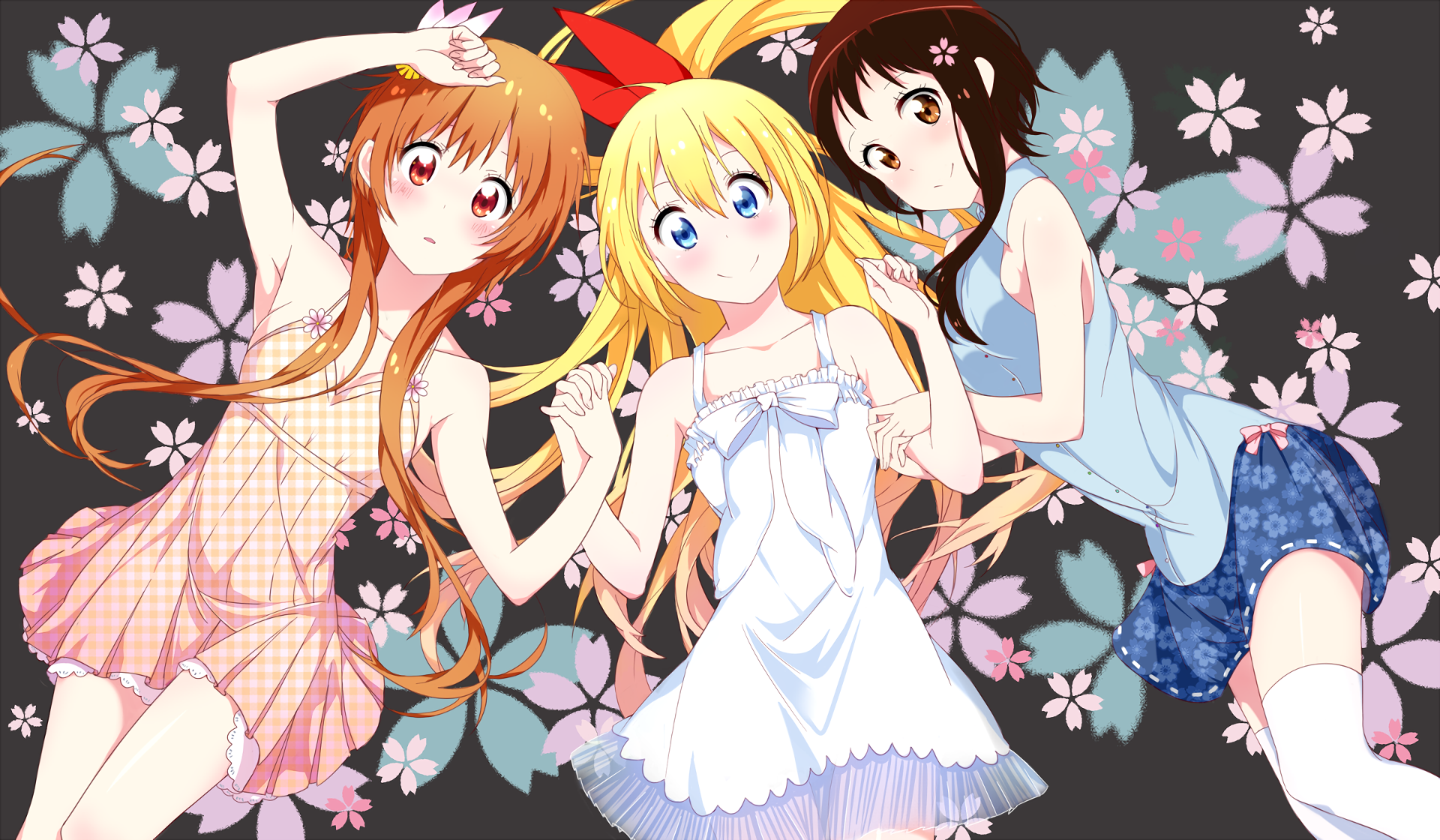 Chitoge Kirisaki and friends with cherry blossoms HD Wallpaper