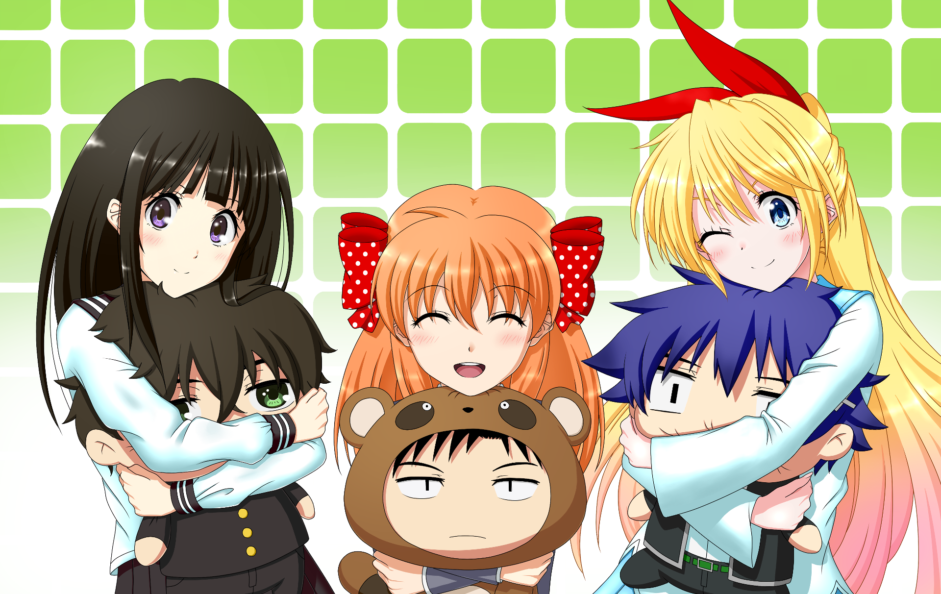Chitoge Kirisaki and friends hugging HD Wallpaper