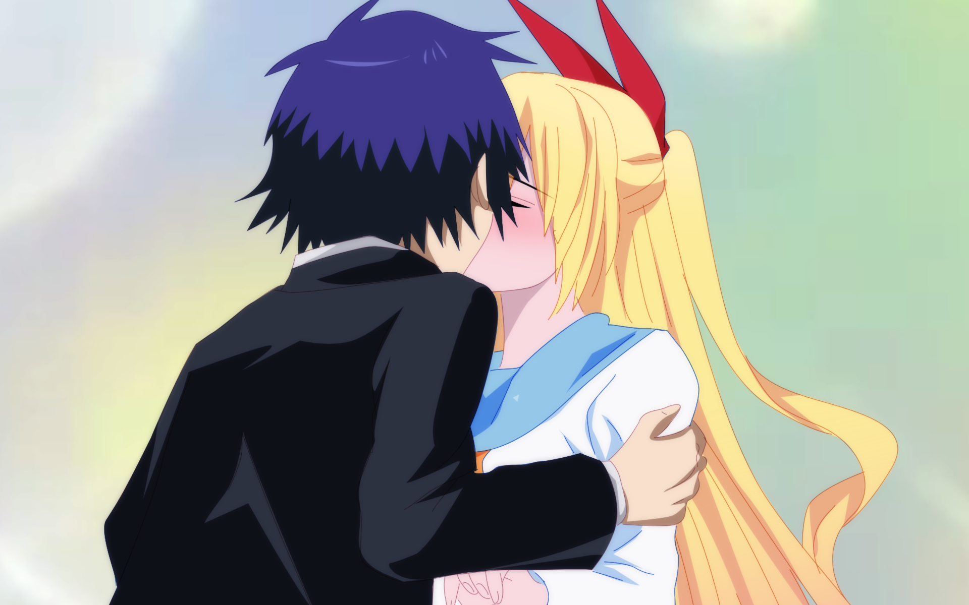 Chitoge Kirisaki kissing a boy HD Wallpaper