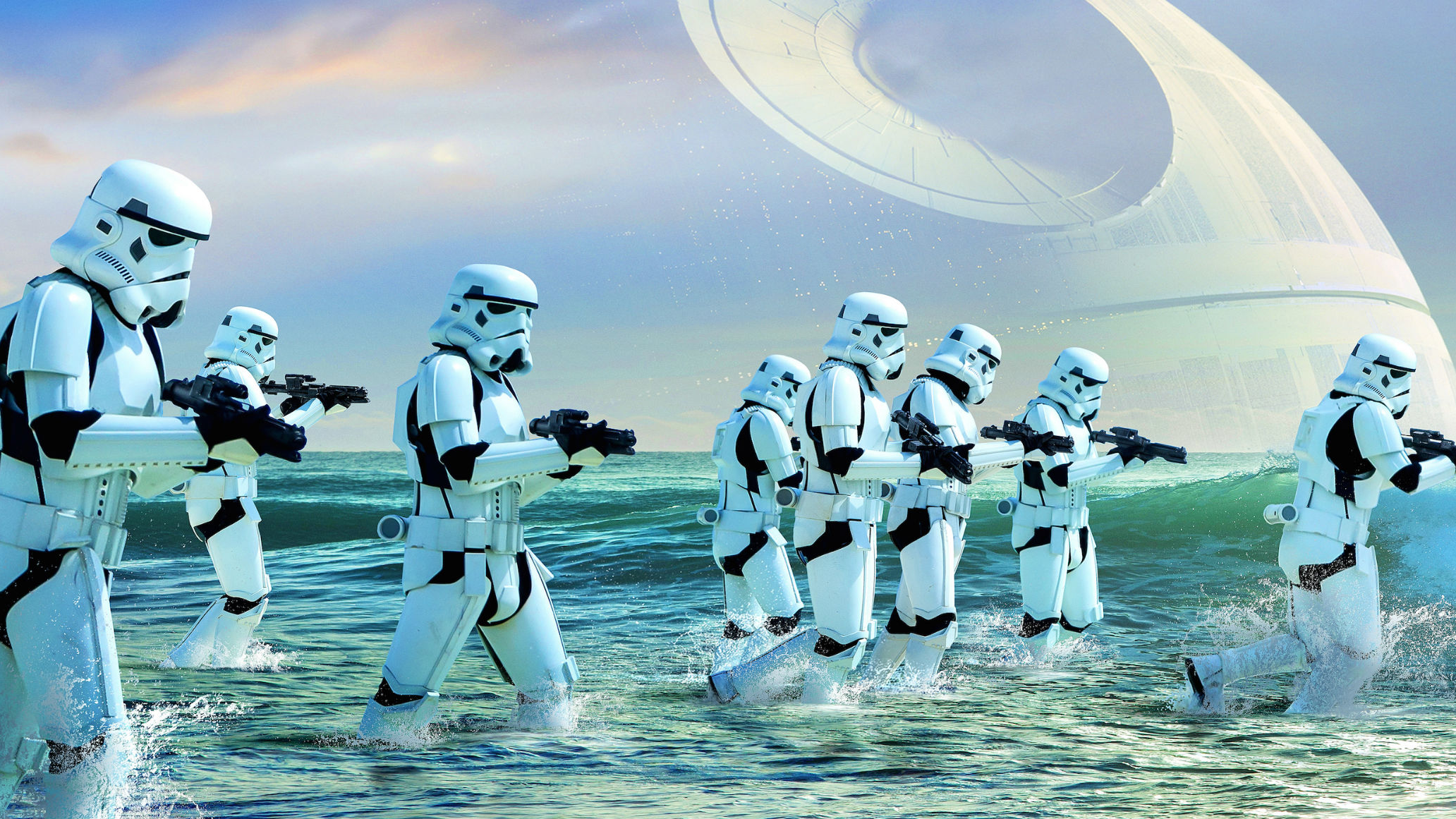 Stormtroopers in the ocean with Death Star HD Wallpaper
