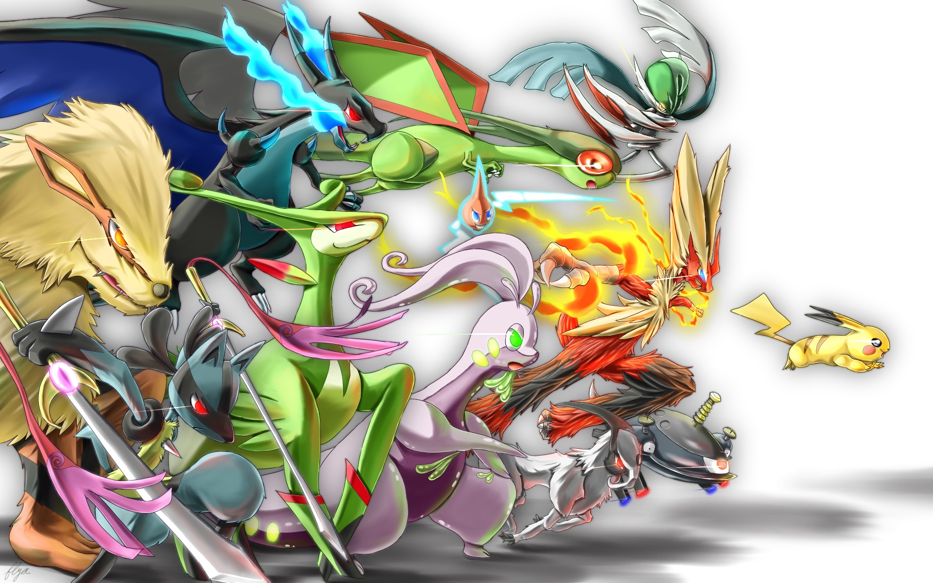 Pokemon characters in battle formation HD Wallpaper