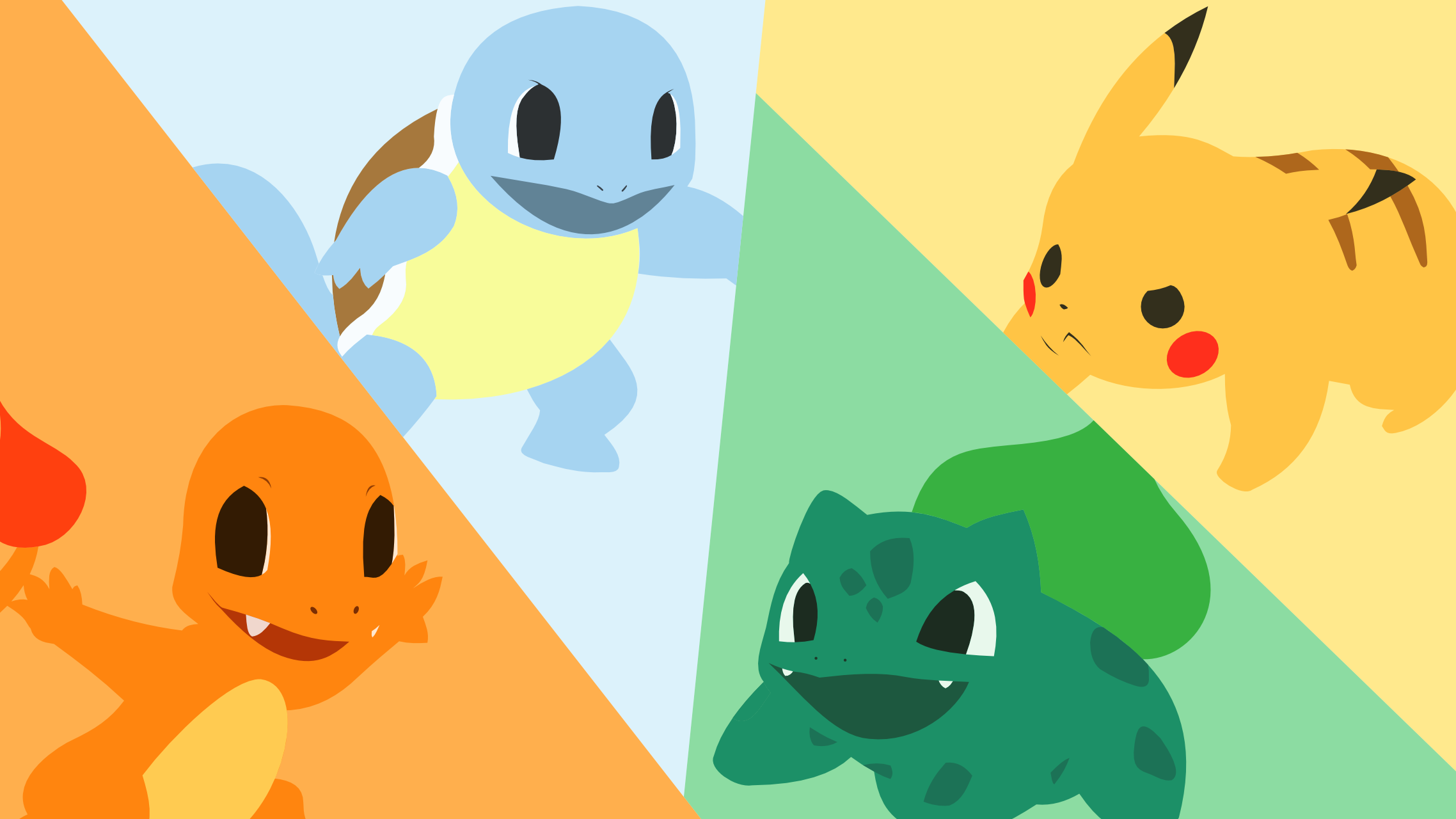 Pikachu, Squirtle, Charmander, and Bulbasaur from Pokemon HD Wallpaper