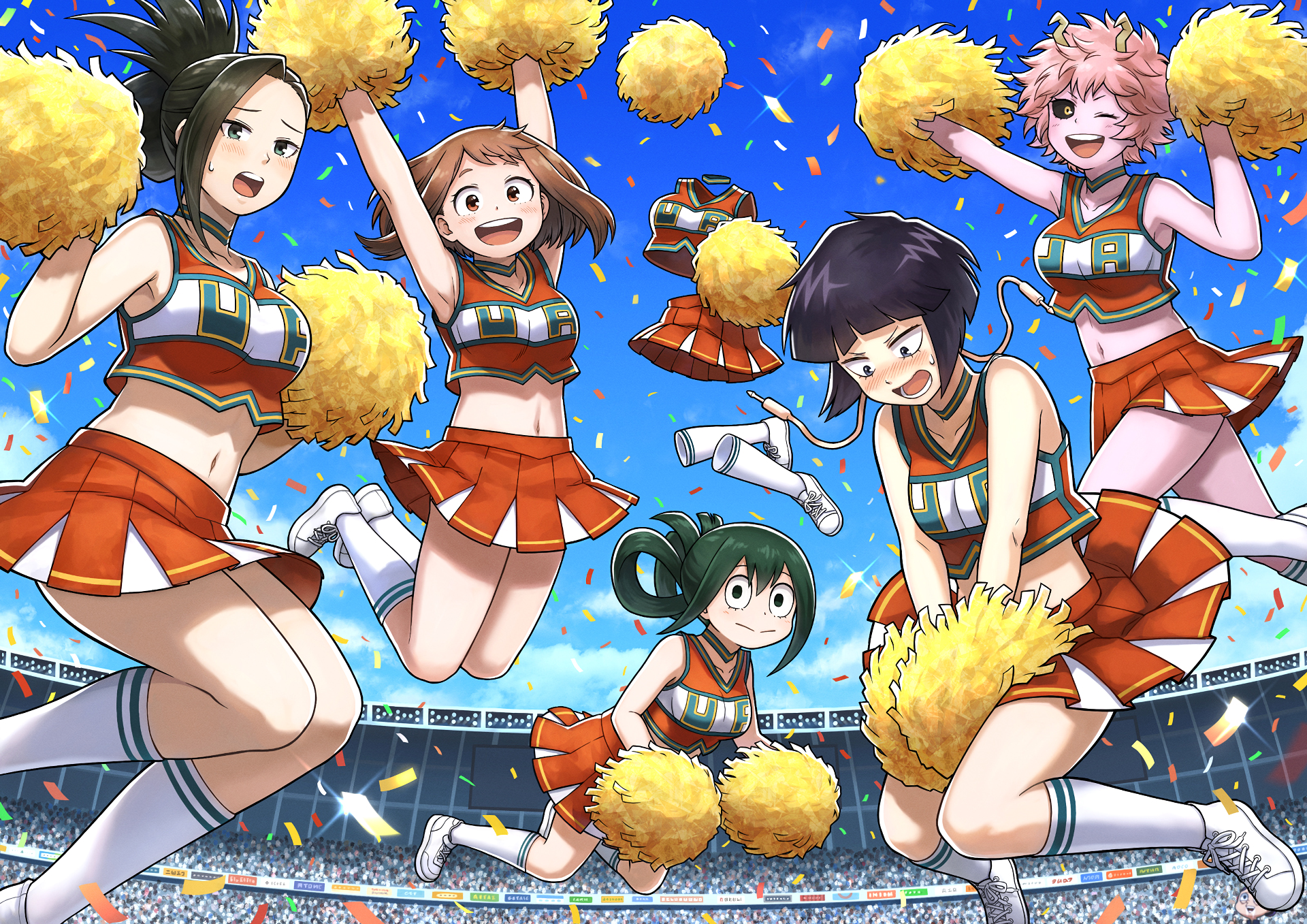 Cheerleaders from My Hero Academia at a stadium HD Wallpaper