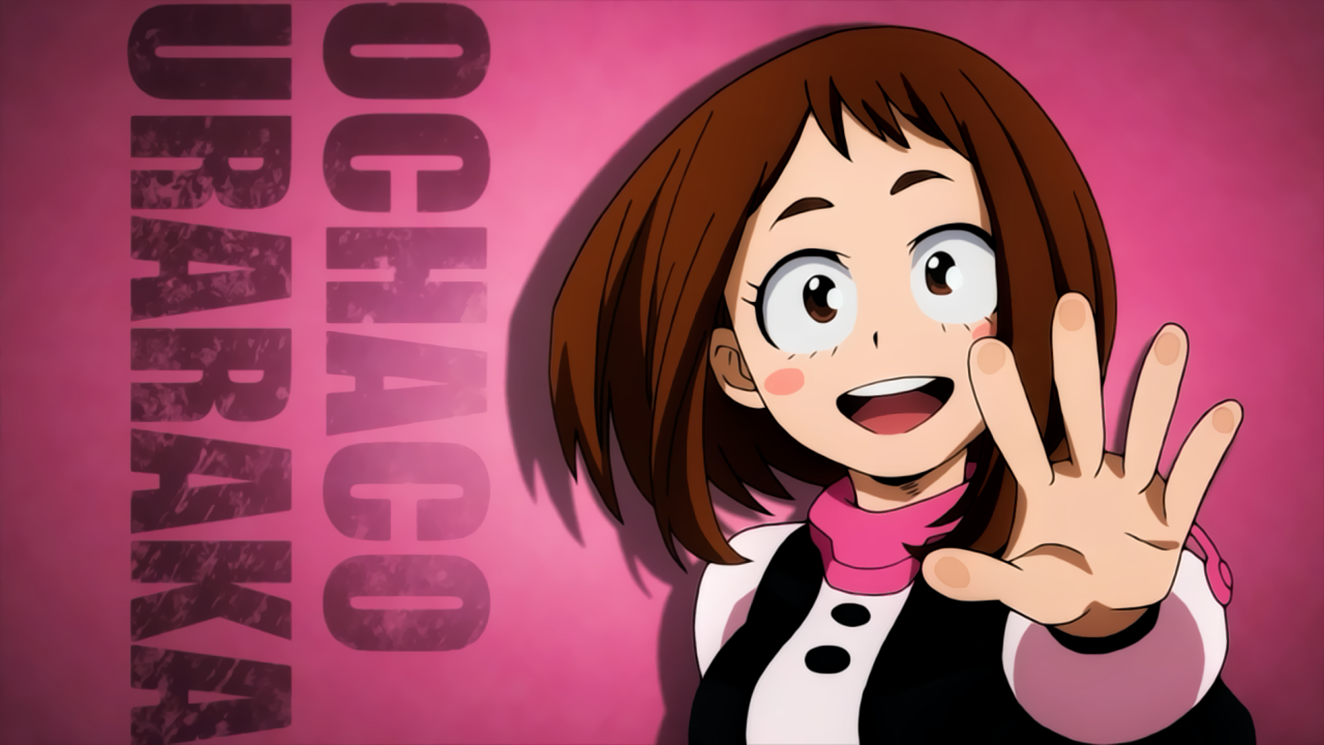 Smiling Ochaco Uraraka with Hand Raised HD Wallpaper