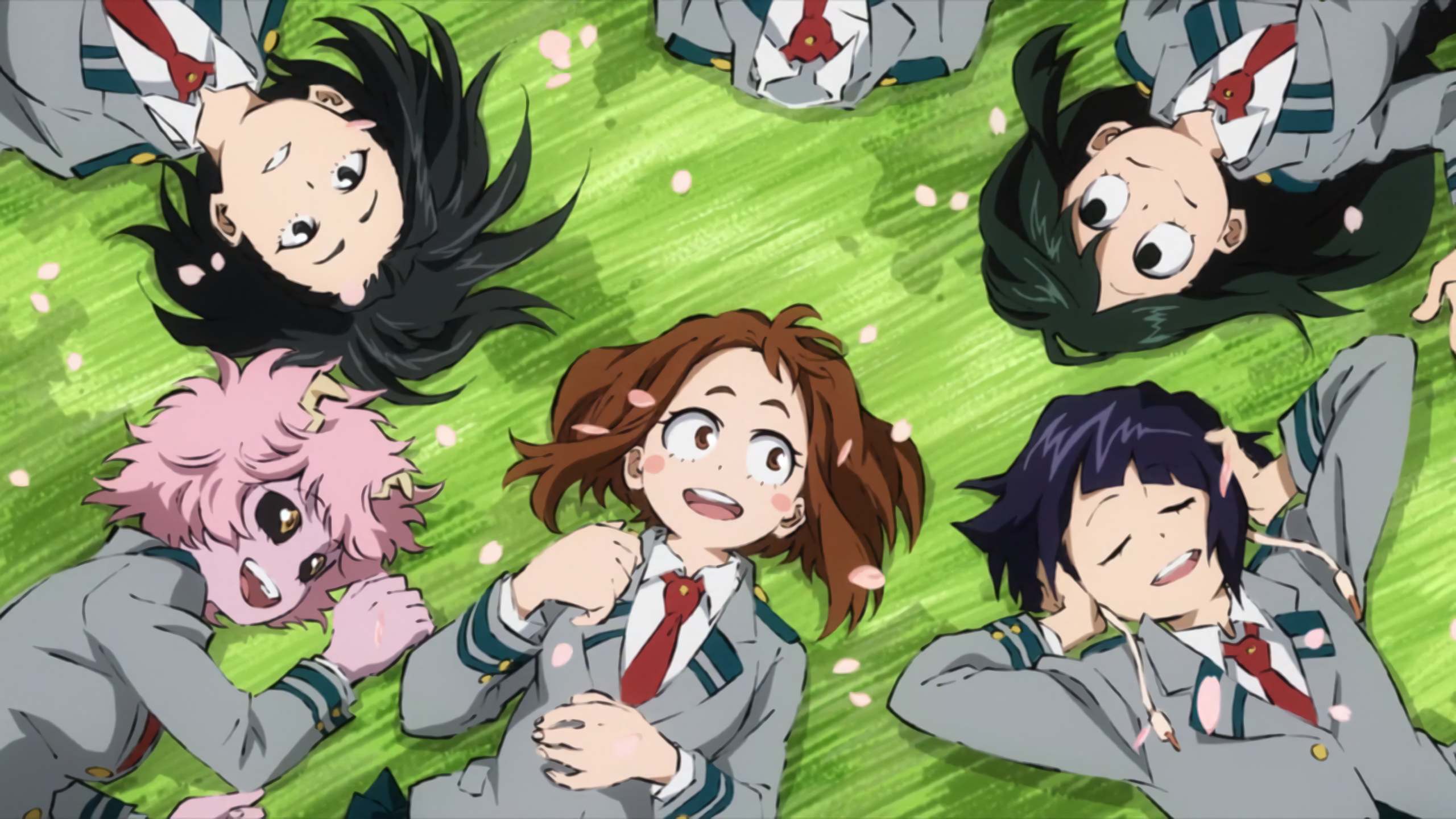 Ochaco Uraraka Relaxing on Grass HD Wallpaper