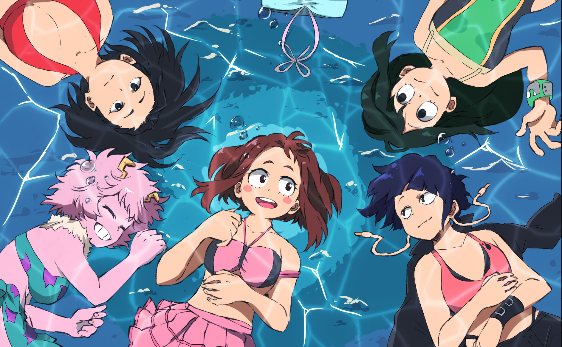 My Hero Academia girls in swimsuits floating in water HD Wallpaper
