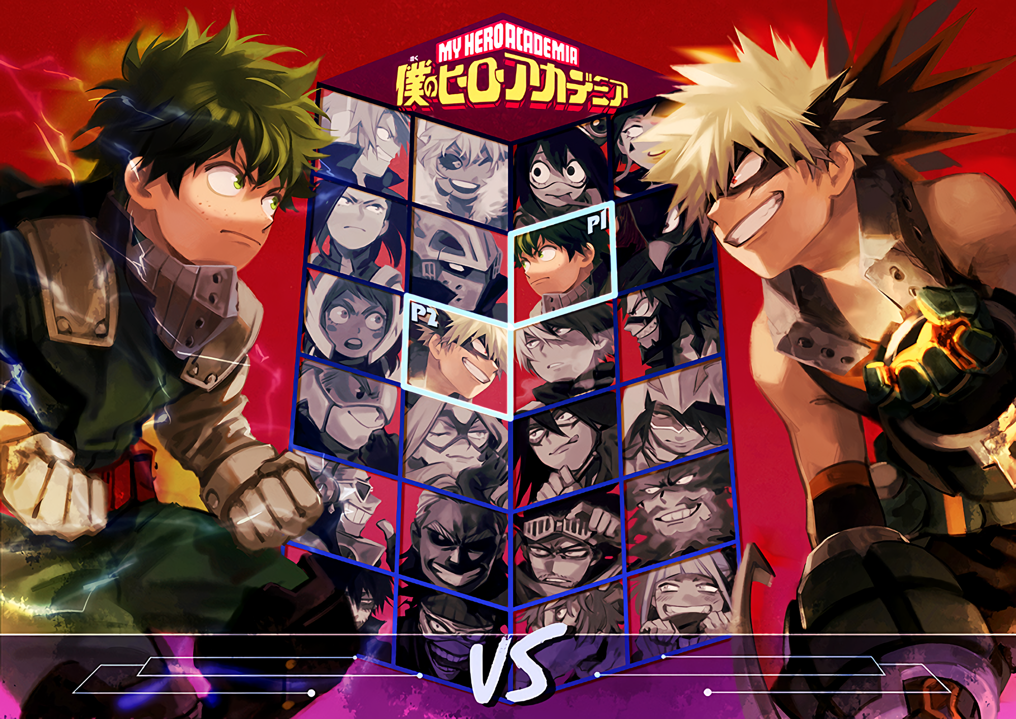 My Hero Academia character select screen with Deku and Bakugo HD Wallpaper