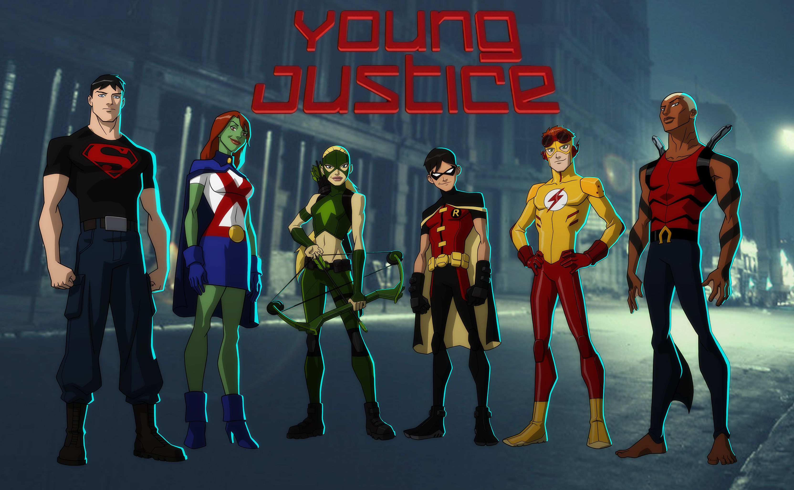Young Justice team standing in a city street HD Wallpaper