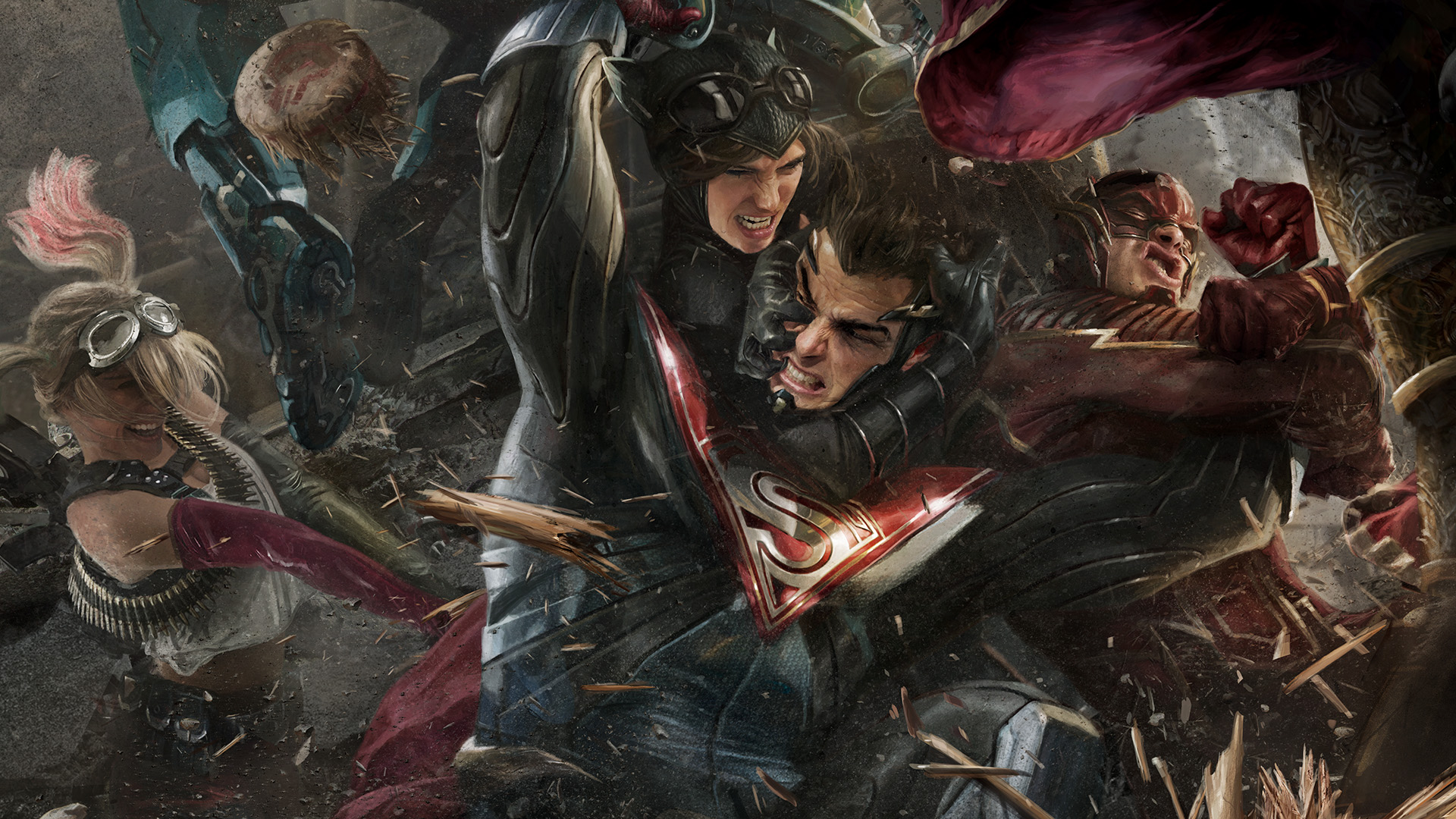 Catwoman and Flash fighting Superman HD Wallpaper