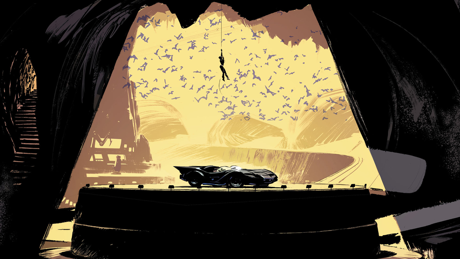 Catwoman in the Batcave with the Batmobile HD Wallpaper