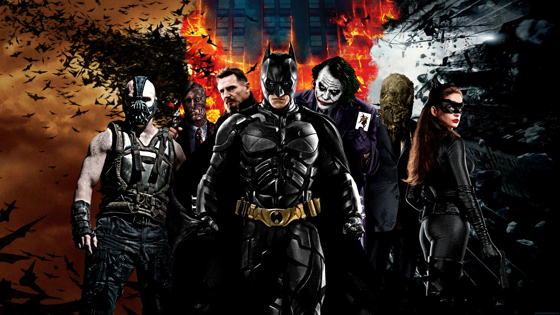 Batman and villains from The Dark Knight Trilogy HD Wallpaper
