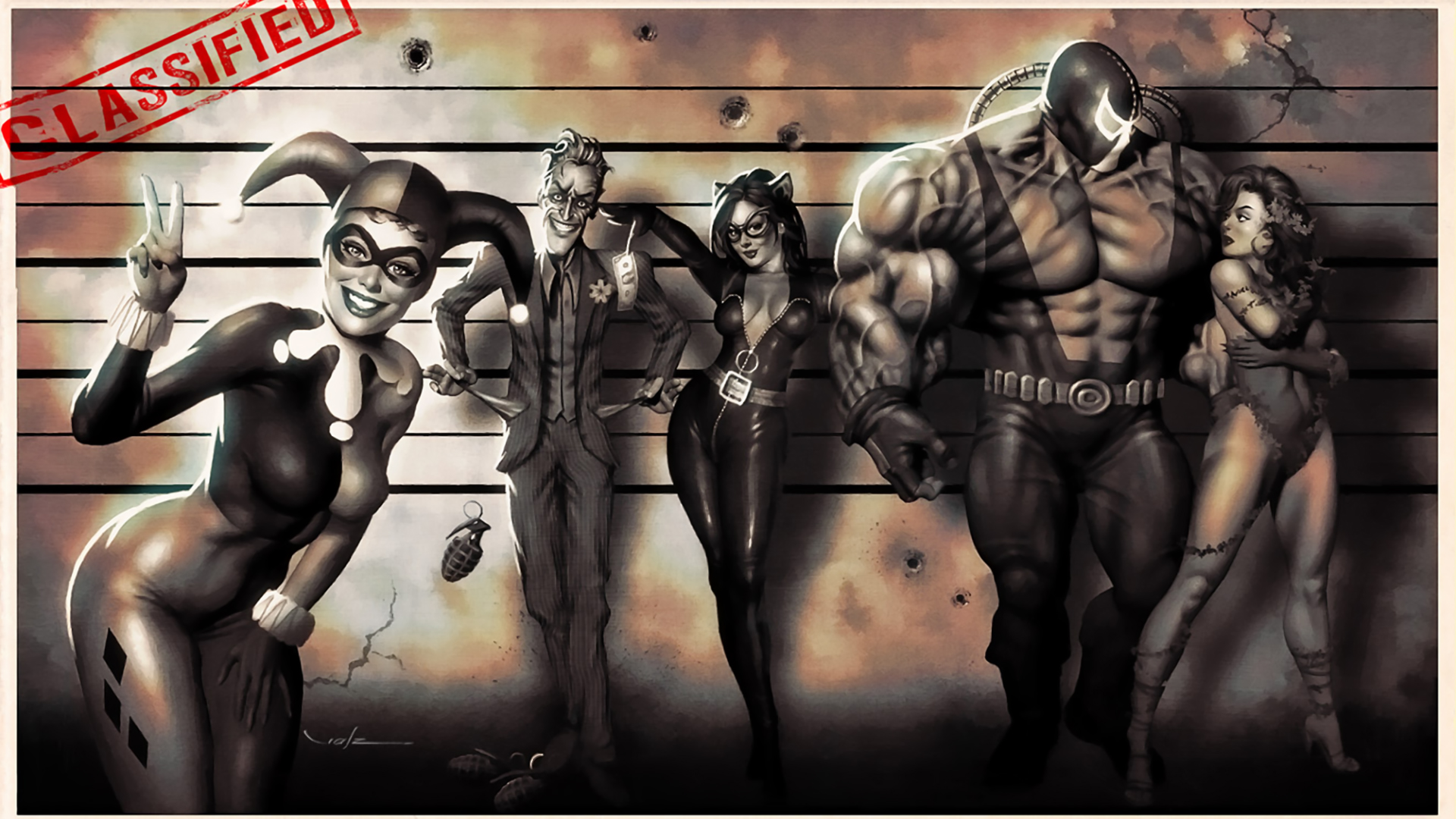 Villains from Batman: Harley Quinn, Joker, Catwoman, Bane, Poison Ivy HD Wallpaper