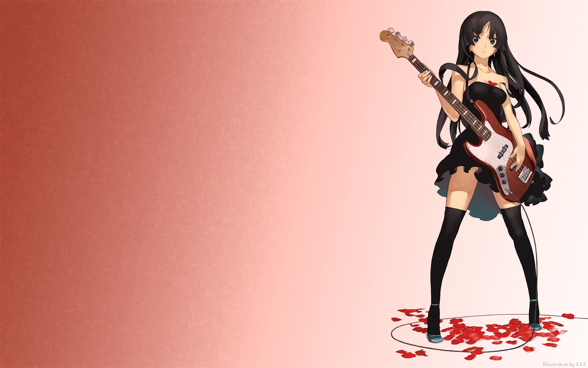 Mio Akiyama playing bass guitar HD Wallpaper