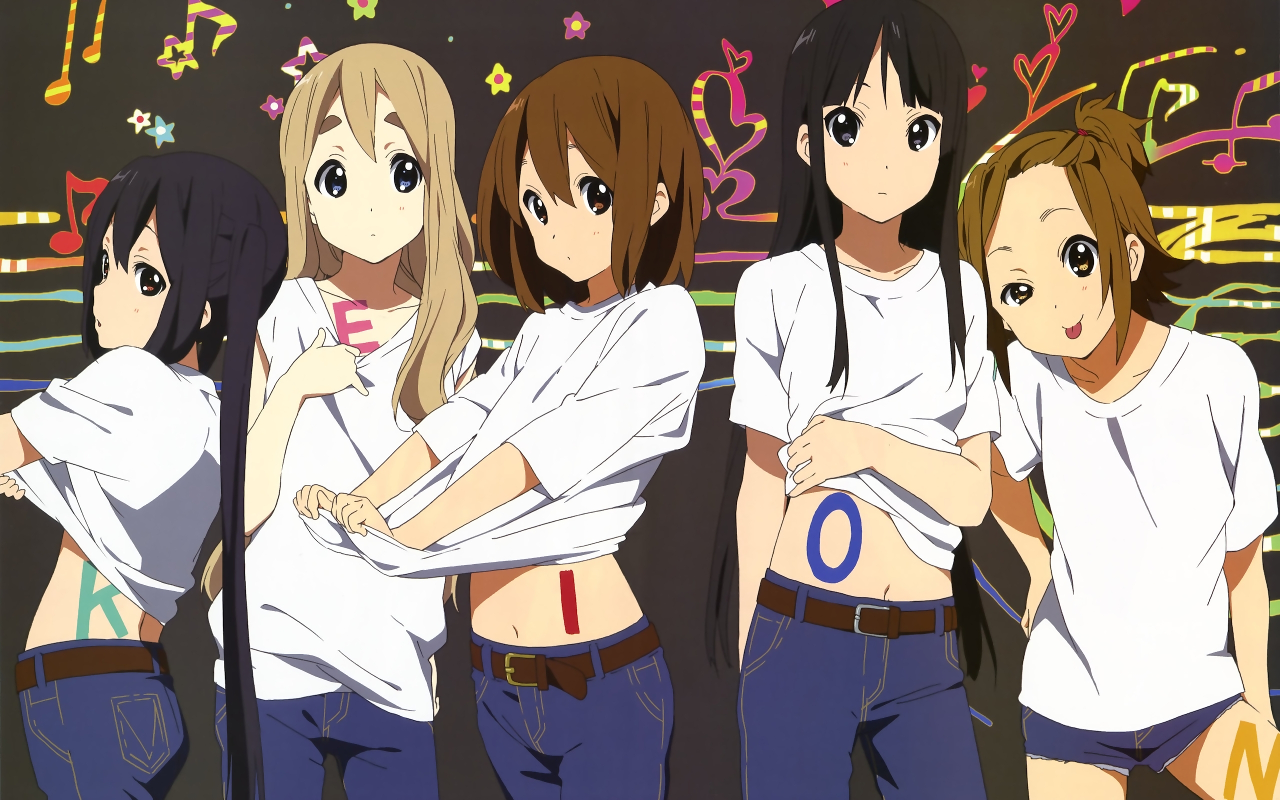 K-On! girls showing letters on their stomachs HD Wallpaper