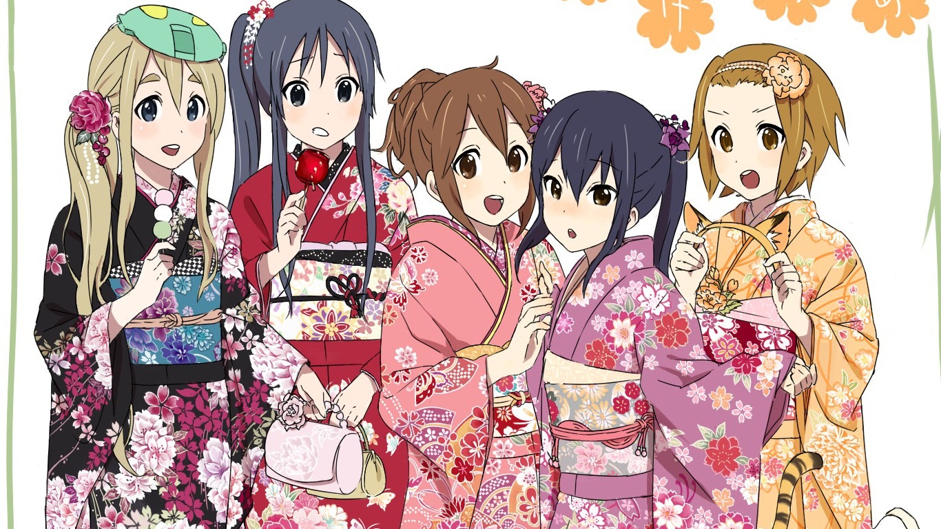 Five girls in kimonos HD Wallpaper