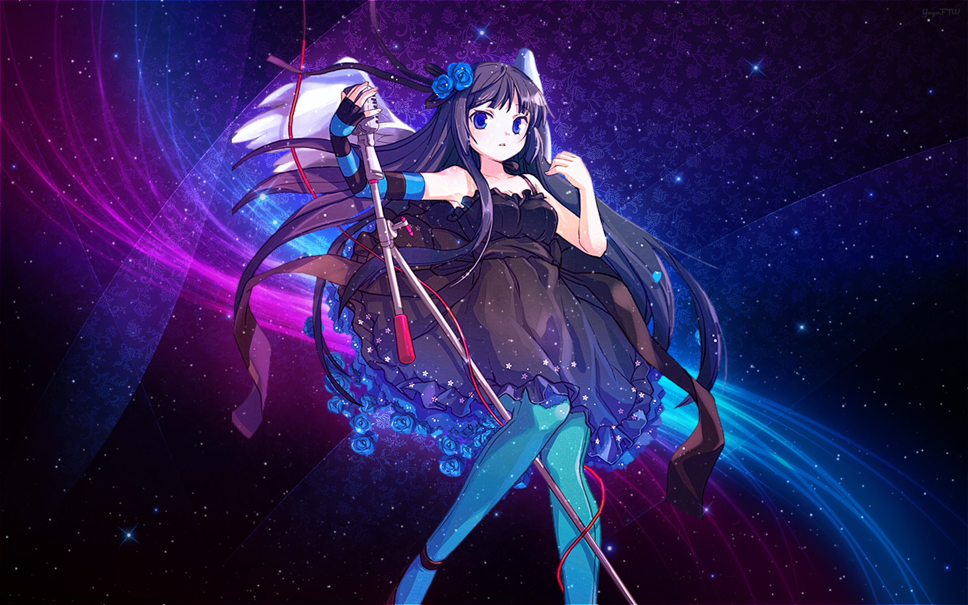 Mio Akiyama singing with microphone HD Wallpaper