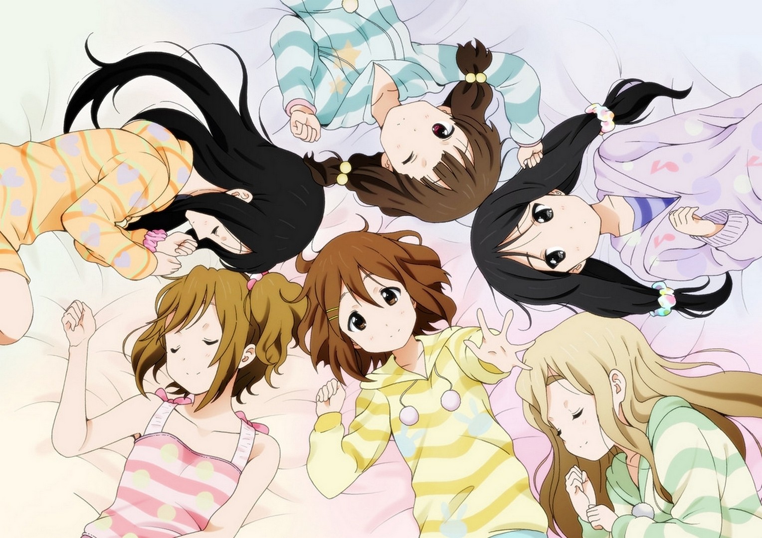 K-On! girls sleeping on a bed HD Wallpaper