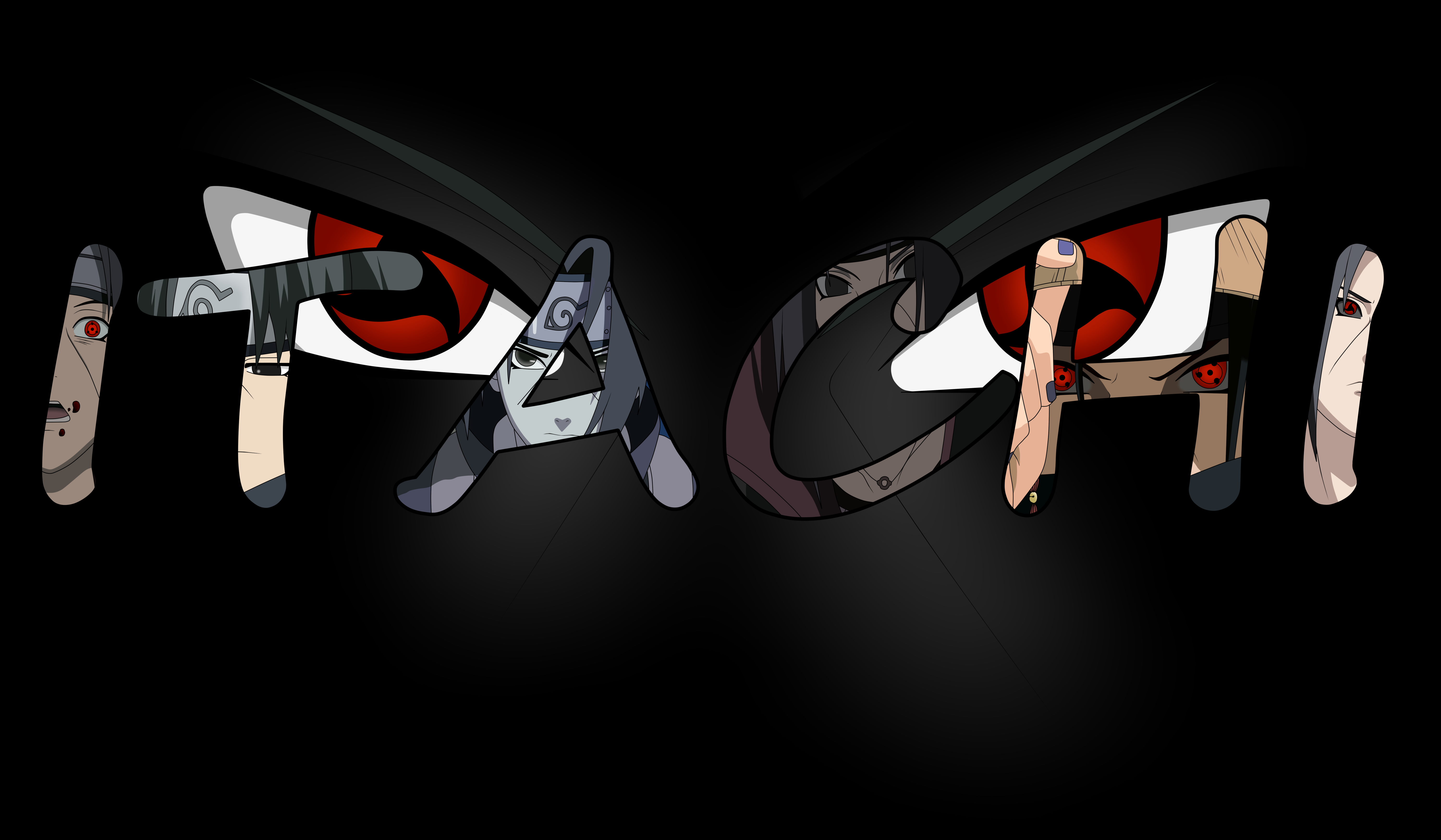 Itachi Uchiha with Sharingan Eyes Design HD Wallpaper