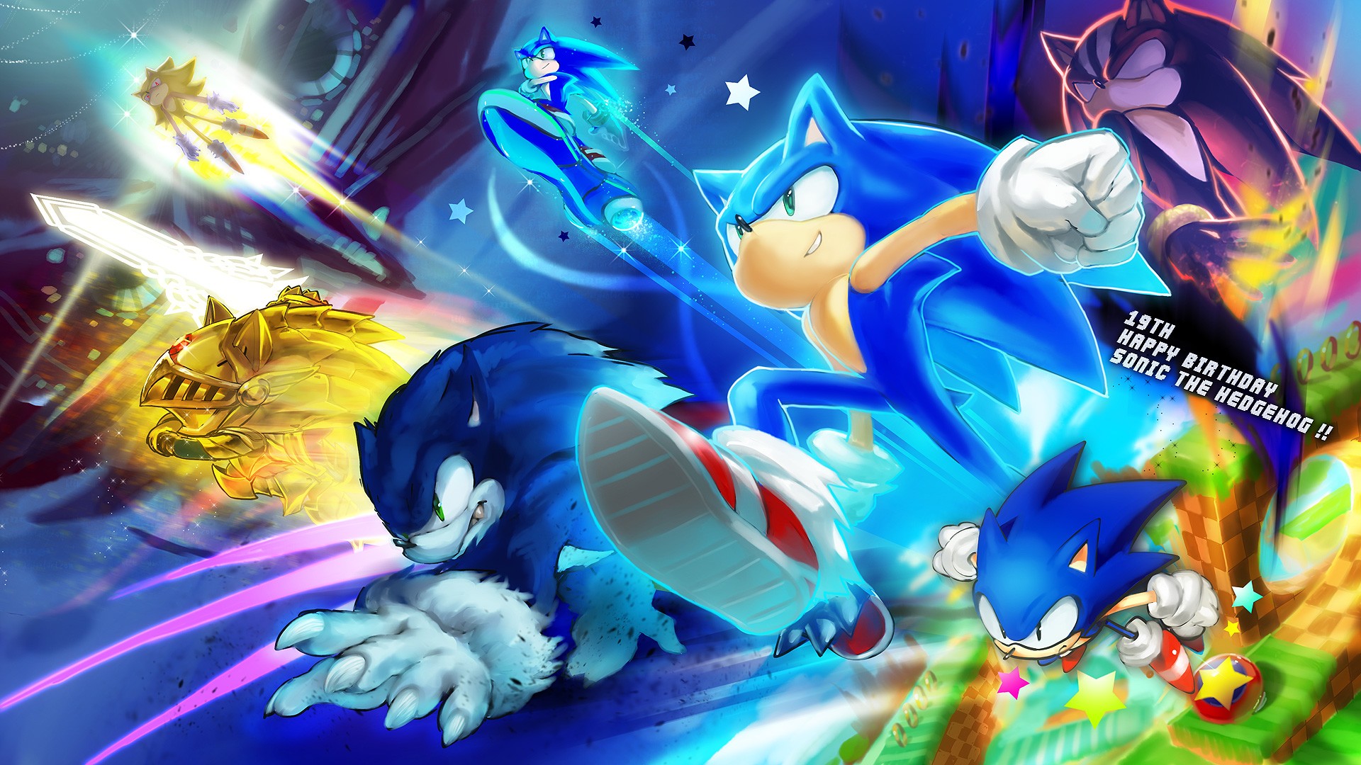 Sonic the Hedgehog characters celebrating 19th birthday HD Wallpaper