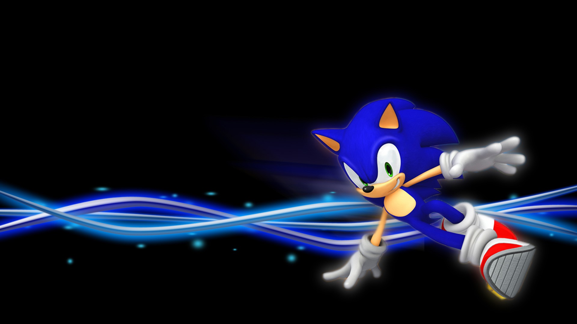 Sonic the Hedgehog running with blue light trails HD Wallpaper