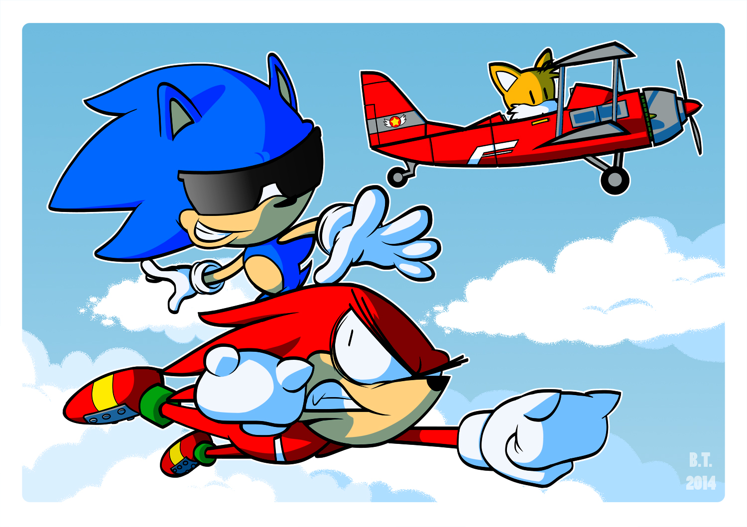 Sonic the Hedgehog, Knuckles, and Tails in a plane HD Wallpaper