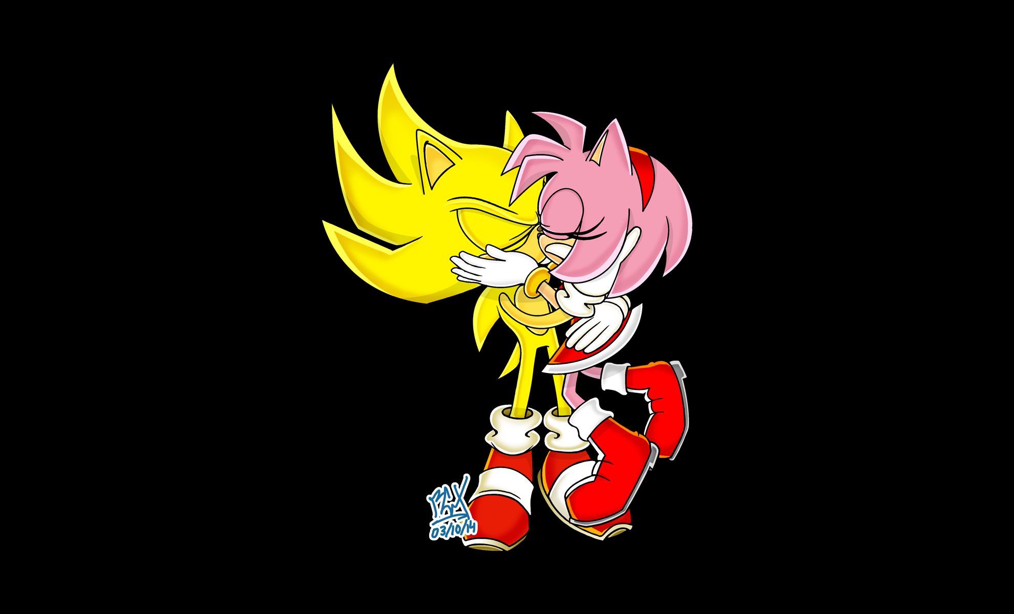 Super Sonic and Amy Rose hugging HD Wallpaper