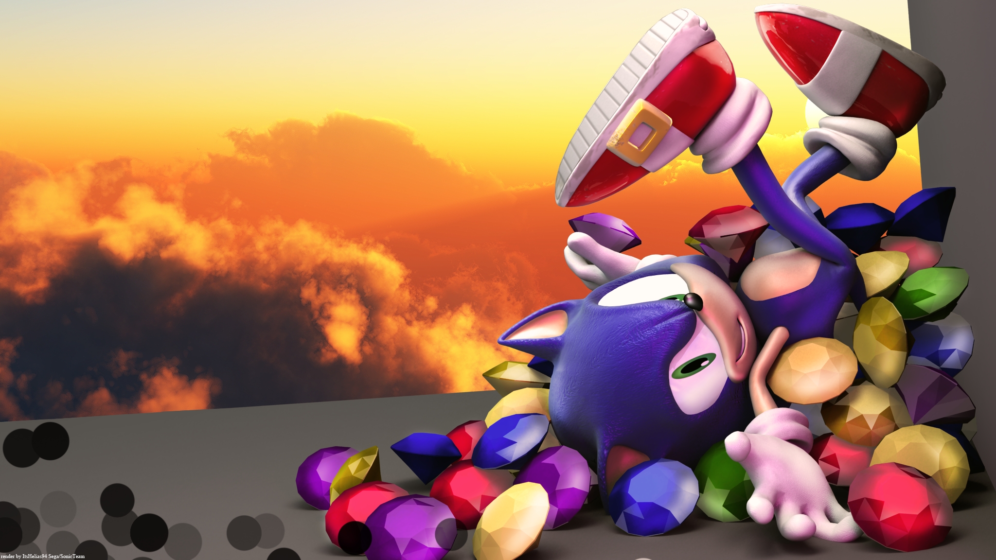 Sonic the Hedgehog surrounded by Chaos Emeralds HD Wallpaper