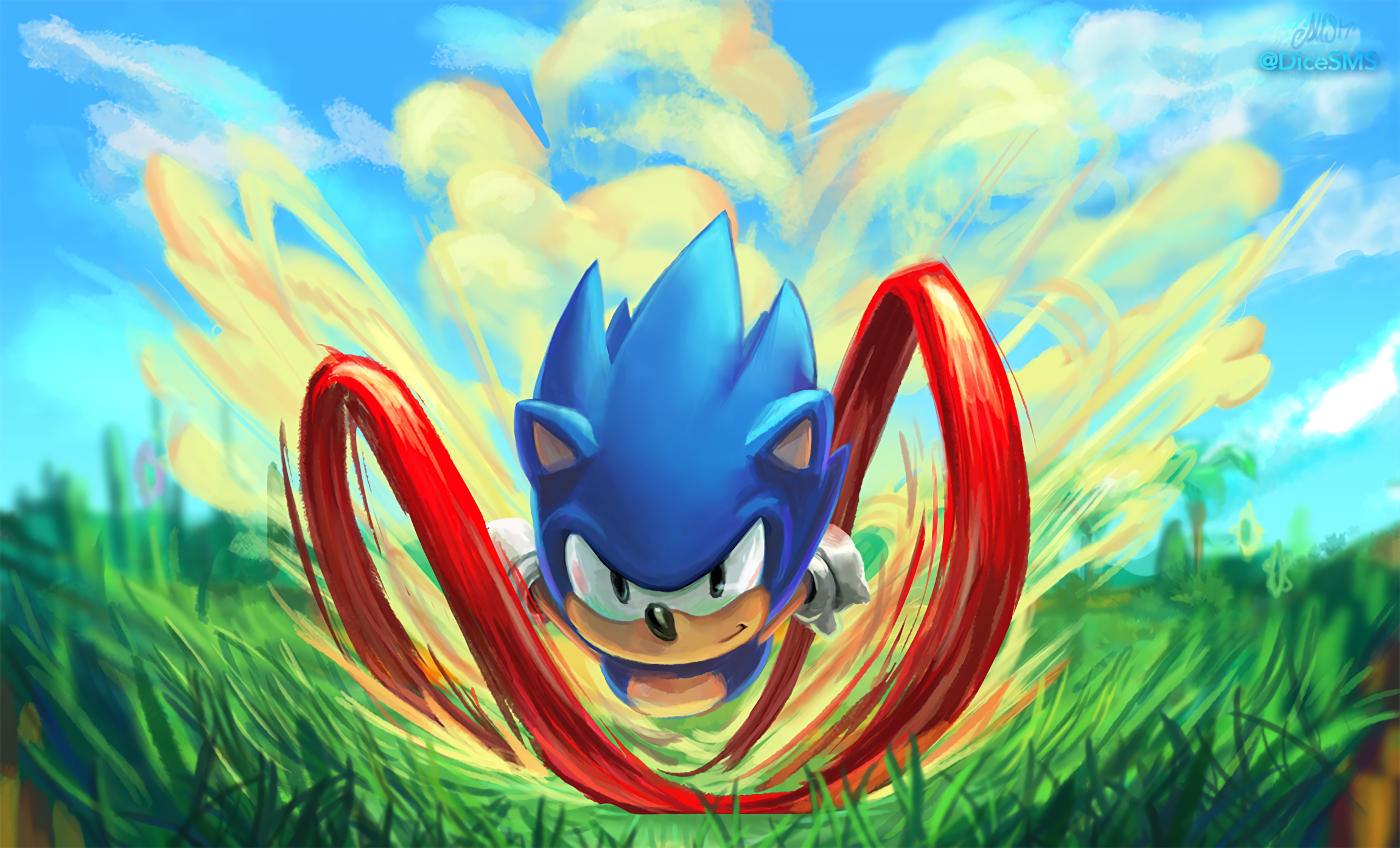 Sonic the Hedgehog running at high speed HD Wallpaper