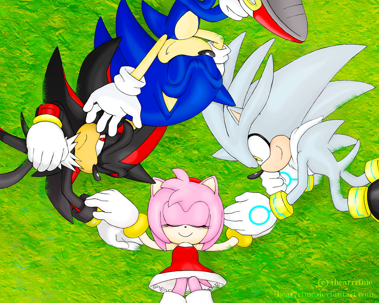 Sonic the Hedgehog characters lying on grass HD Wallpaper