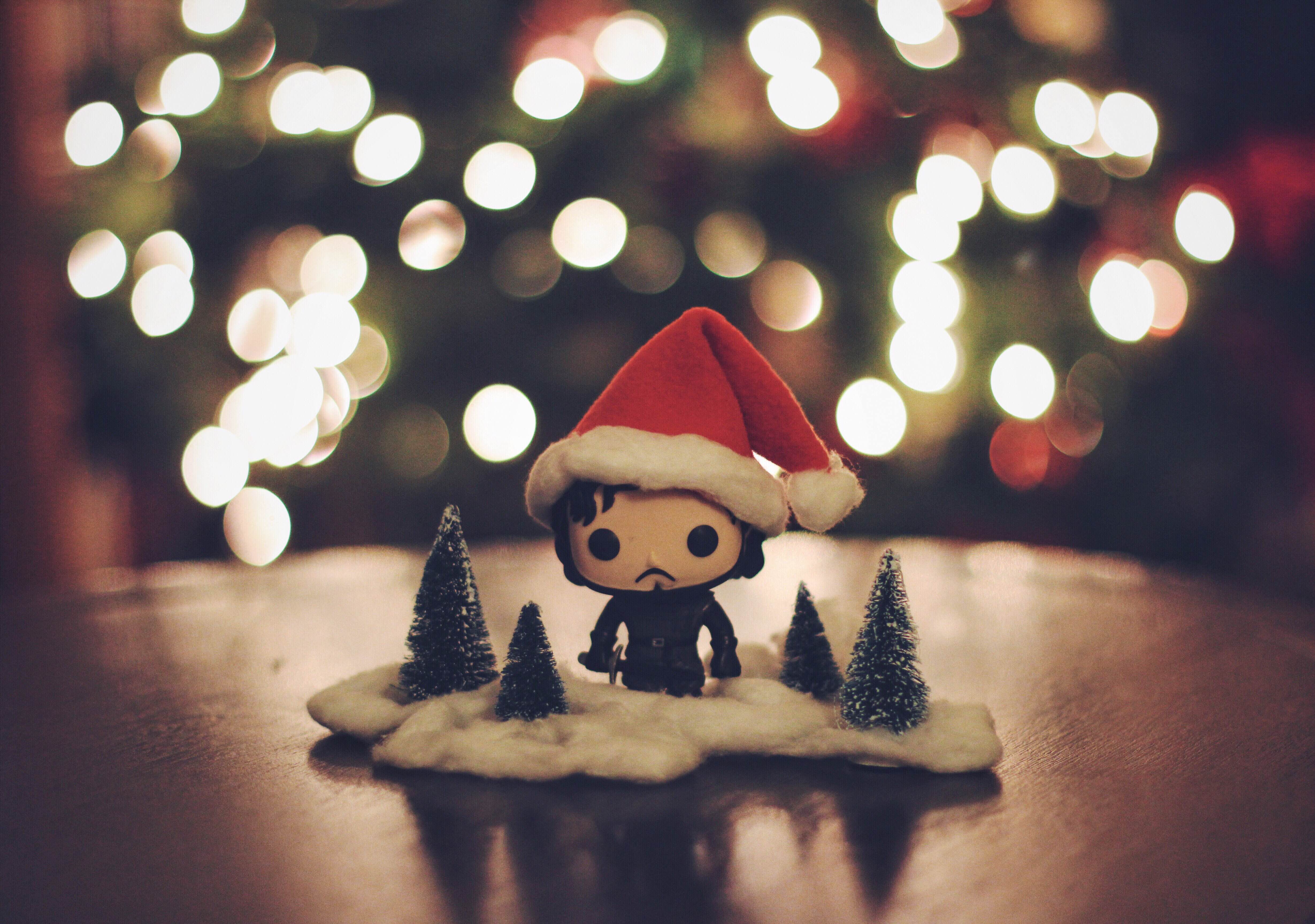 Jon Snow Funko Pop with Christmas Tree Lights HD Wallpaper