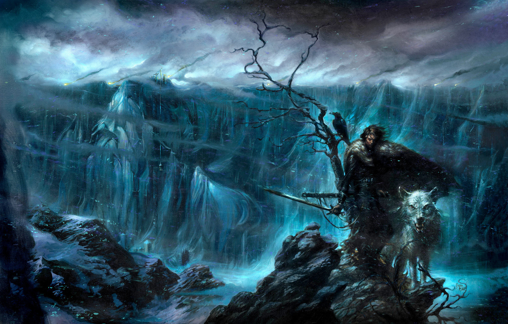 Jon Snow and Ghost at the Wall HD Wallpaper