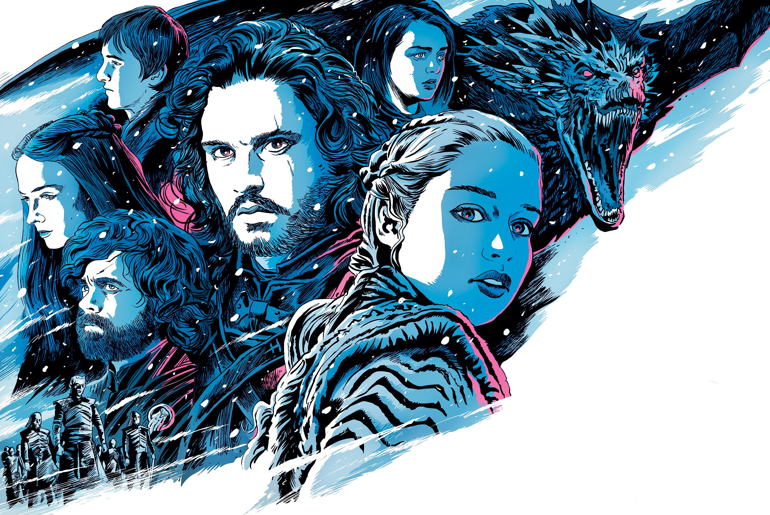 Game of Thrones characters and dragon HD Wallpaper