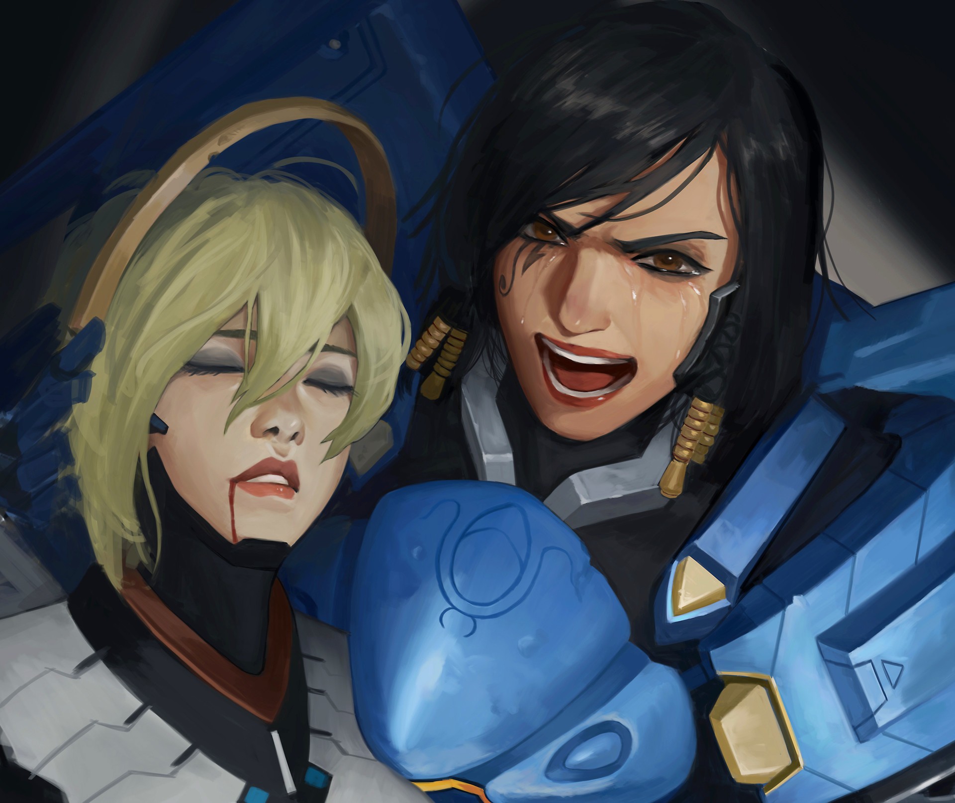 Pharah holding injured Mercy from Overwatch HD Wallpaper
