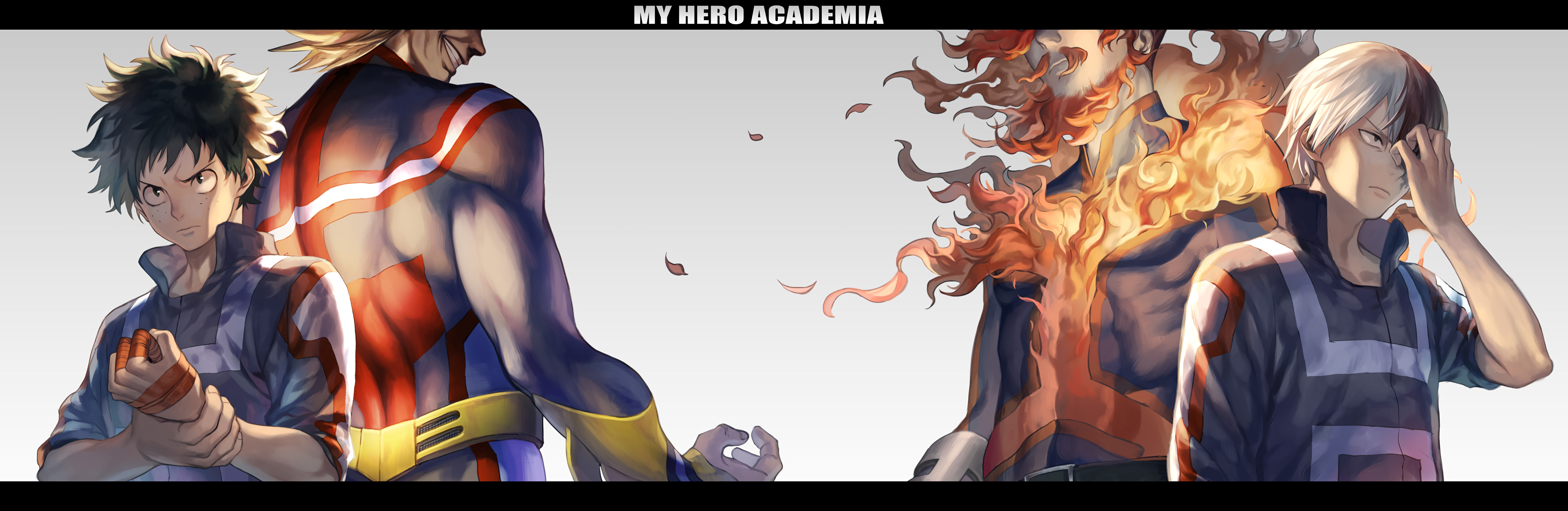 My Hero Academia: Deku, All Might, Endeavor, and Todoroki HD Wallpaper