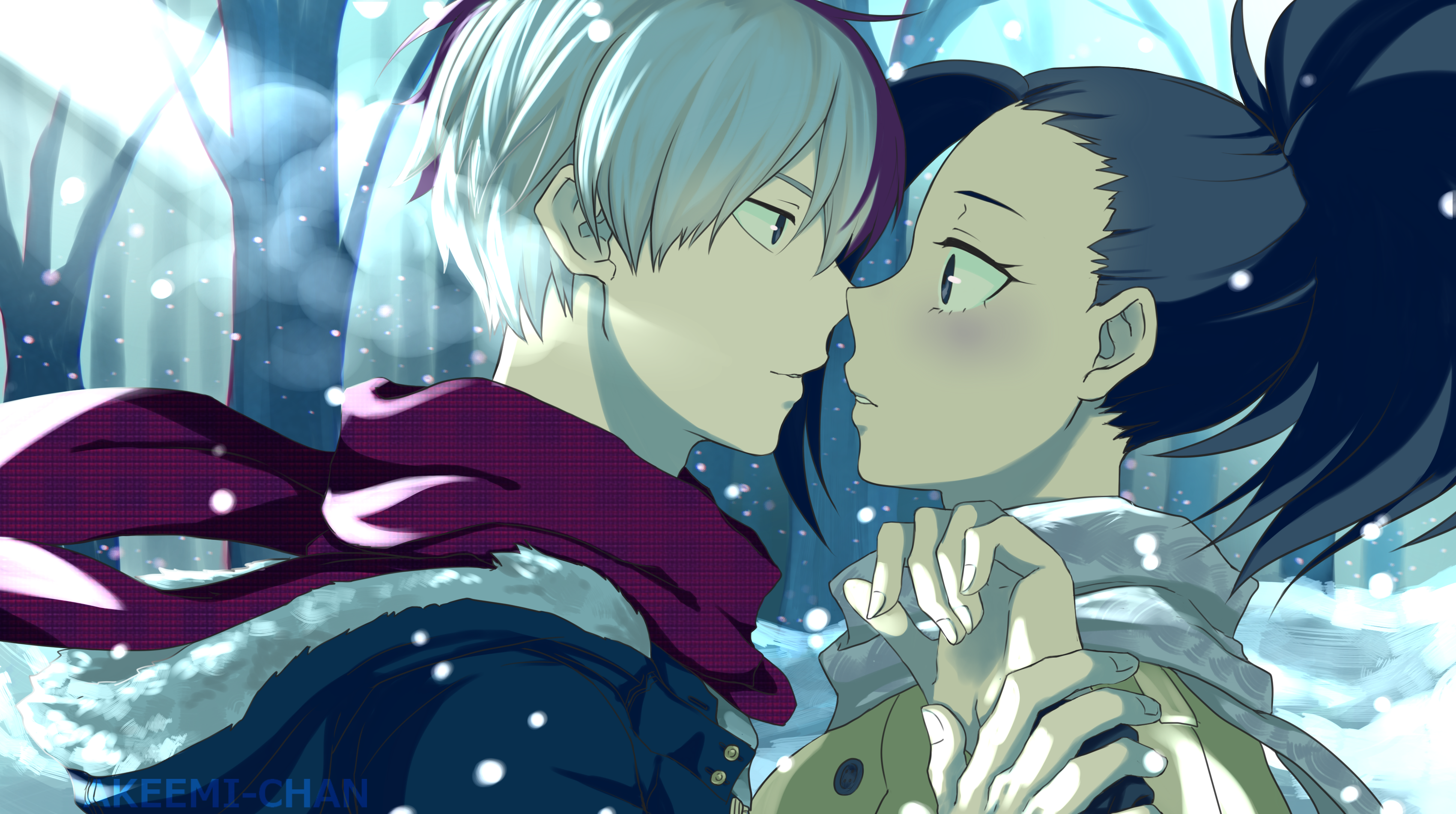 Shouto Todoroki and Momo Yaoyorozu in Snow HD Wallpaper