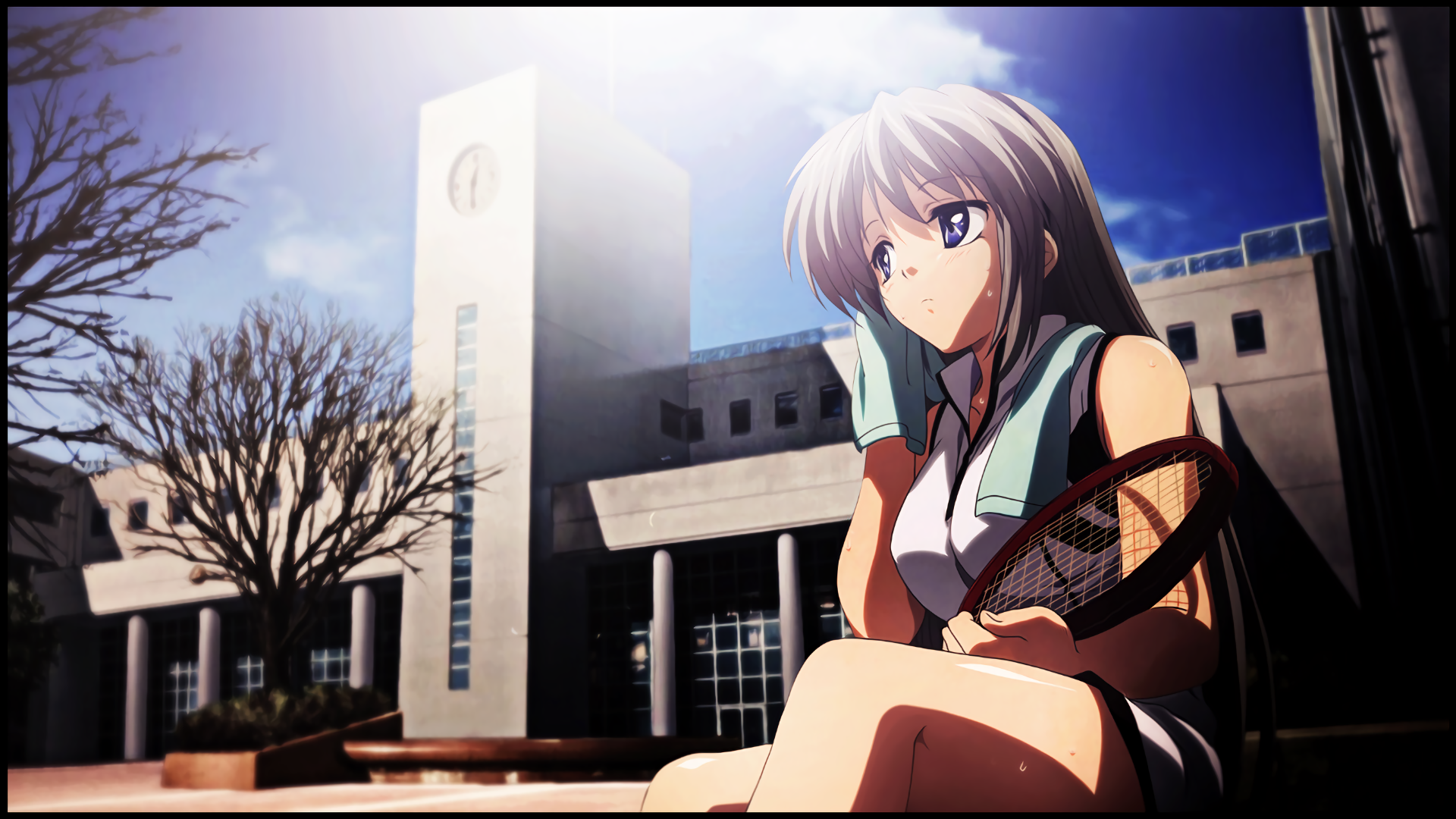 Tomoyo Sakagami from Clannad holding a tennis racket HD Wallpaper