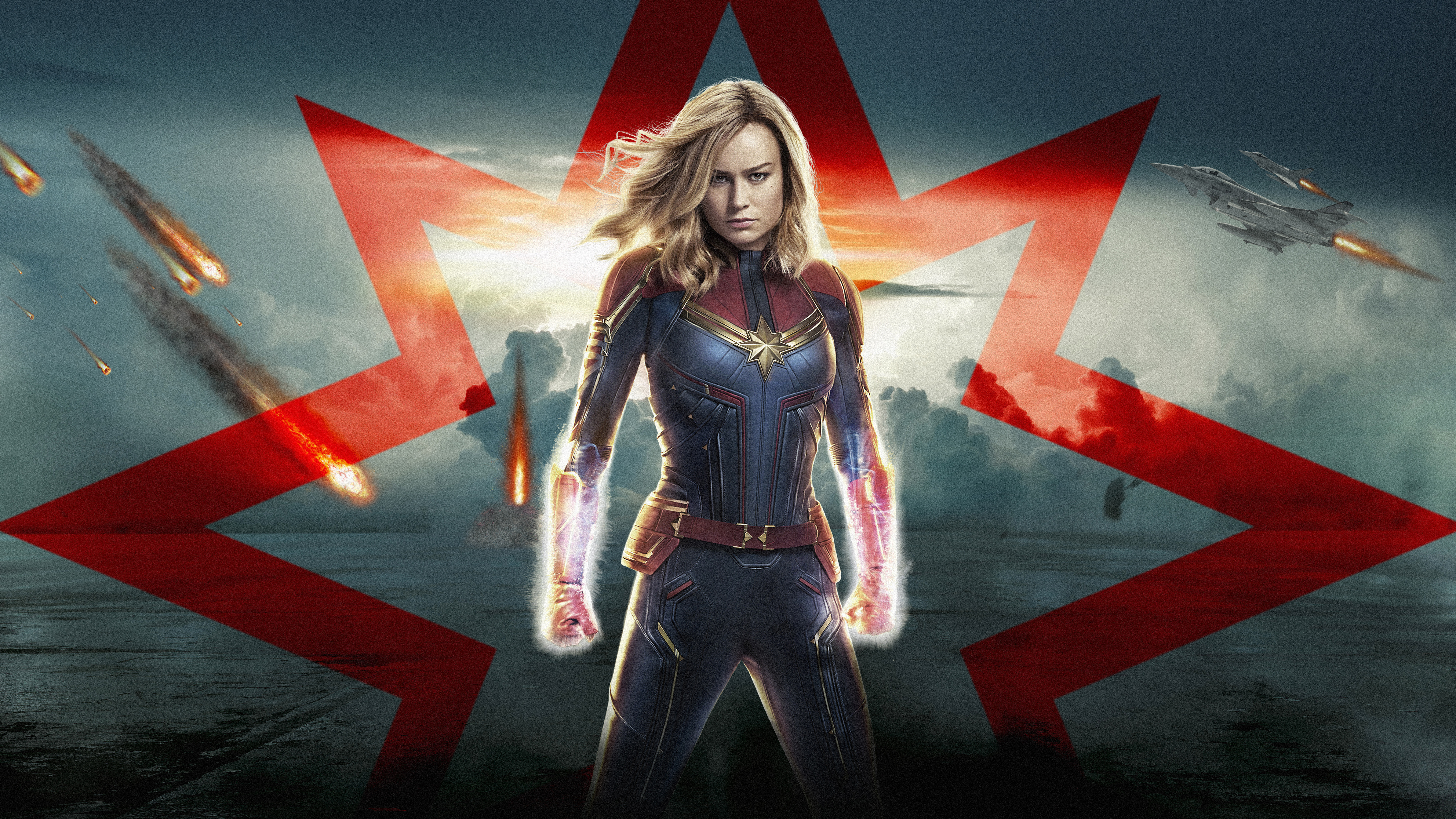 Captain Marvel with jets and missiles HD Wallpaper