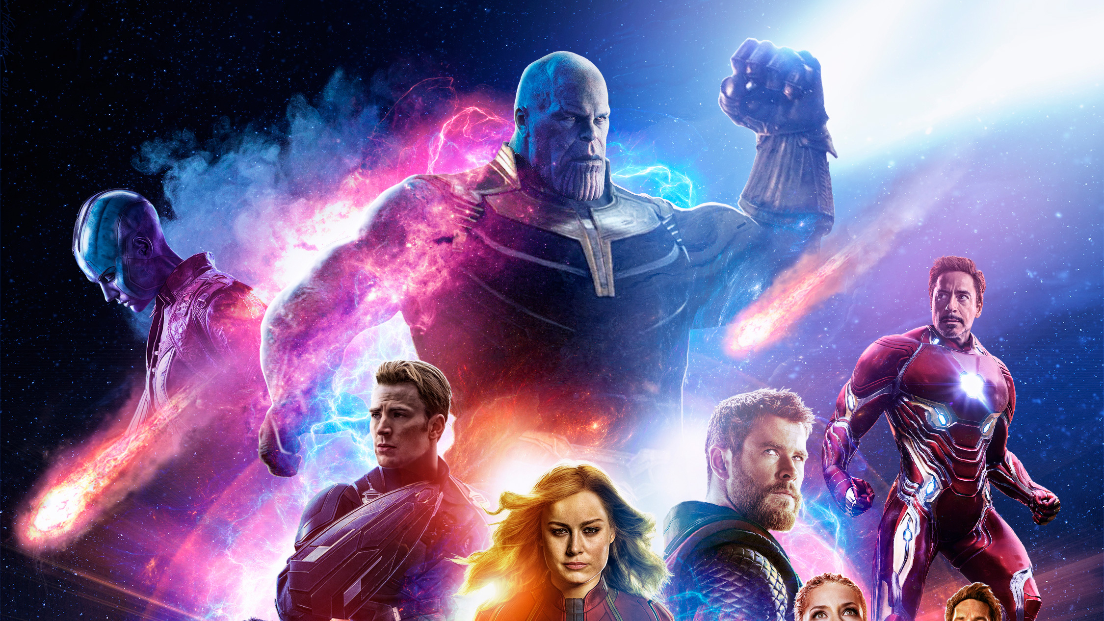 Avengers: Endgame Thanos, Captain Marvel, Iron Man, Thor, Captain America, Nebula HD Wallpaper