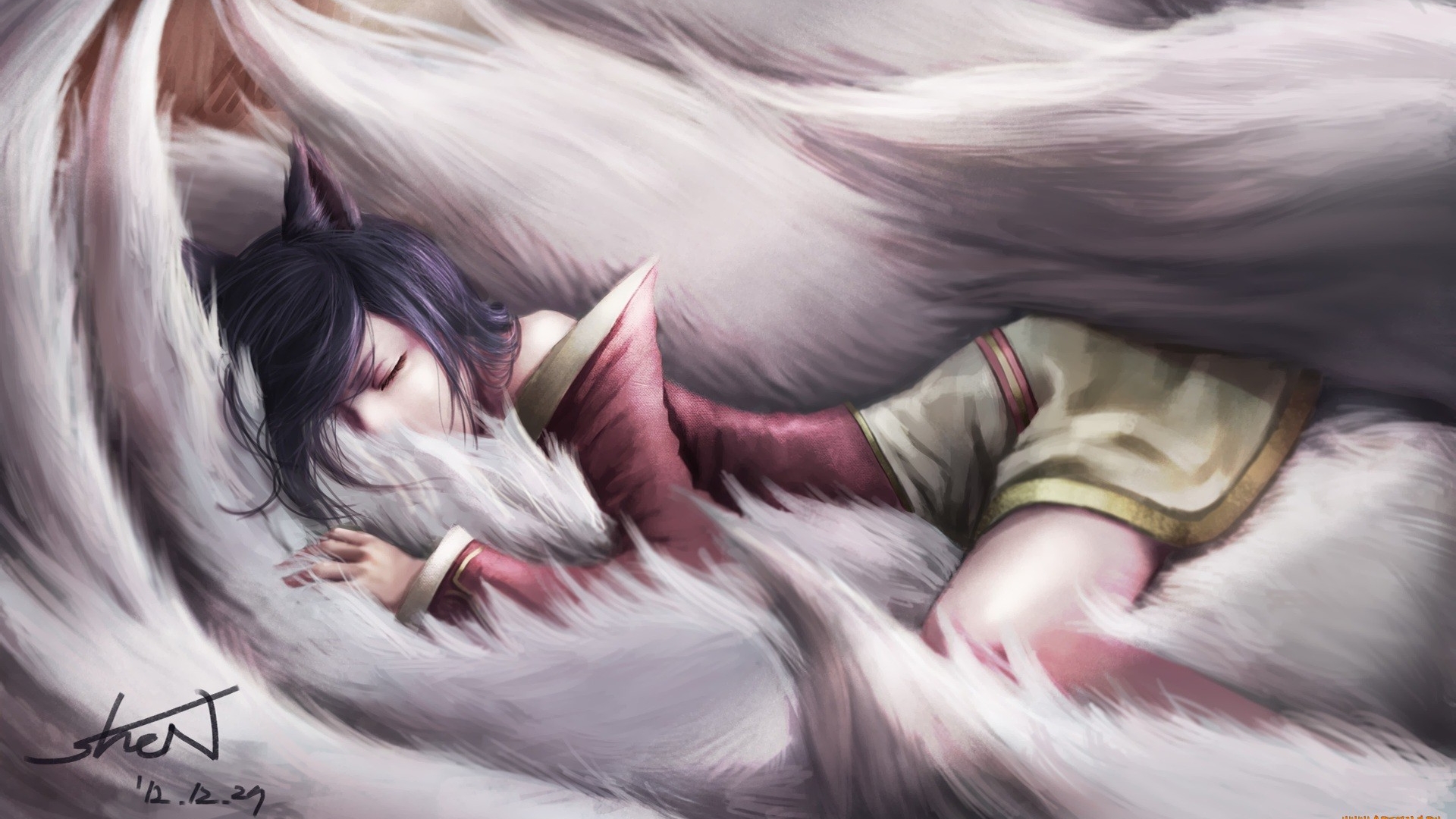 Ahri from League of Legends sleeping HD Wallpaper