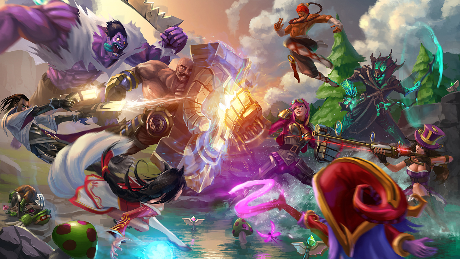 League of Legends characters in battle HD Wallpaper