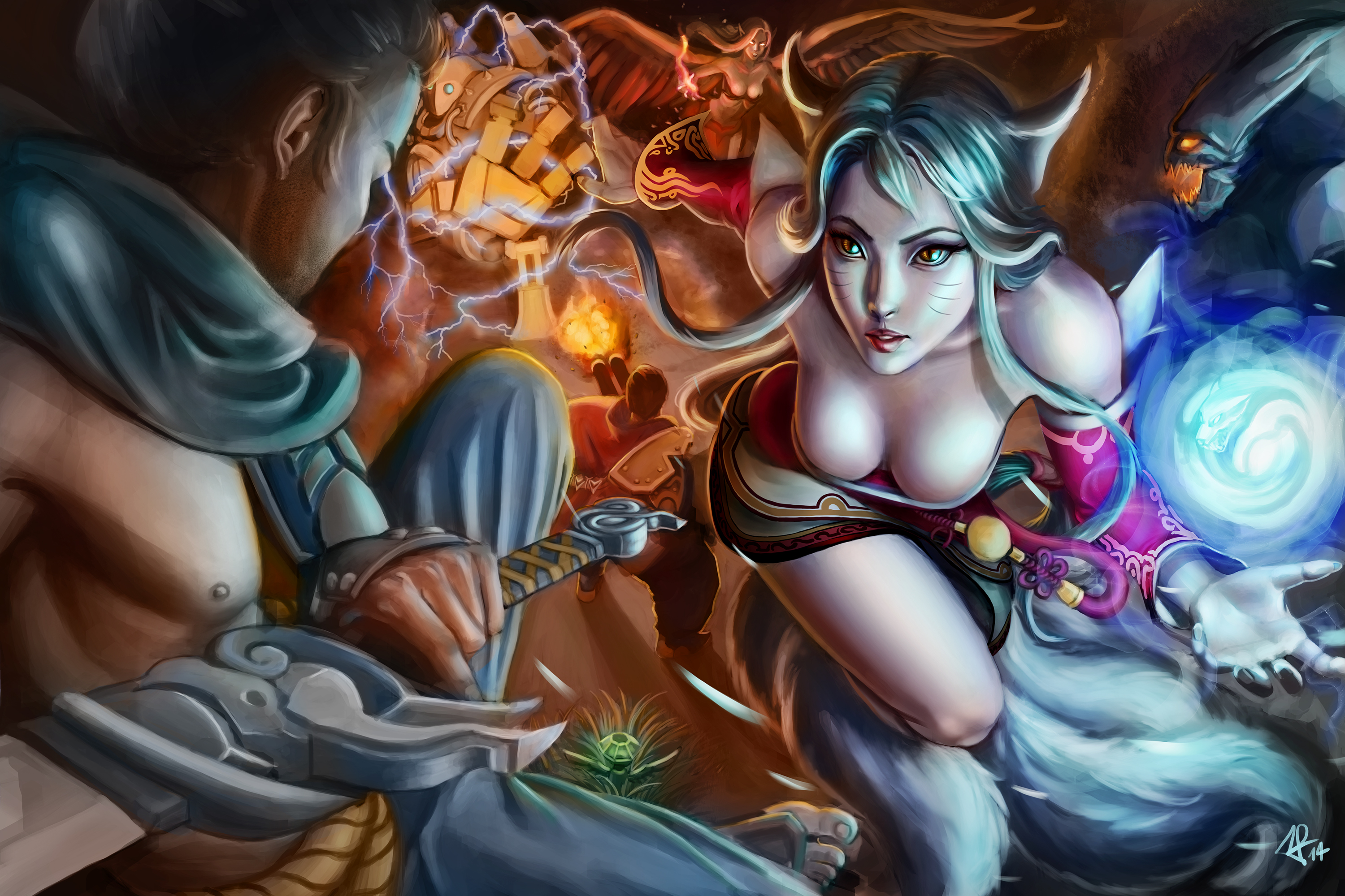 Ahri from League of Legends and Yasuo HD Wallpaper