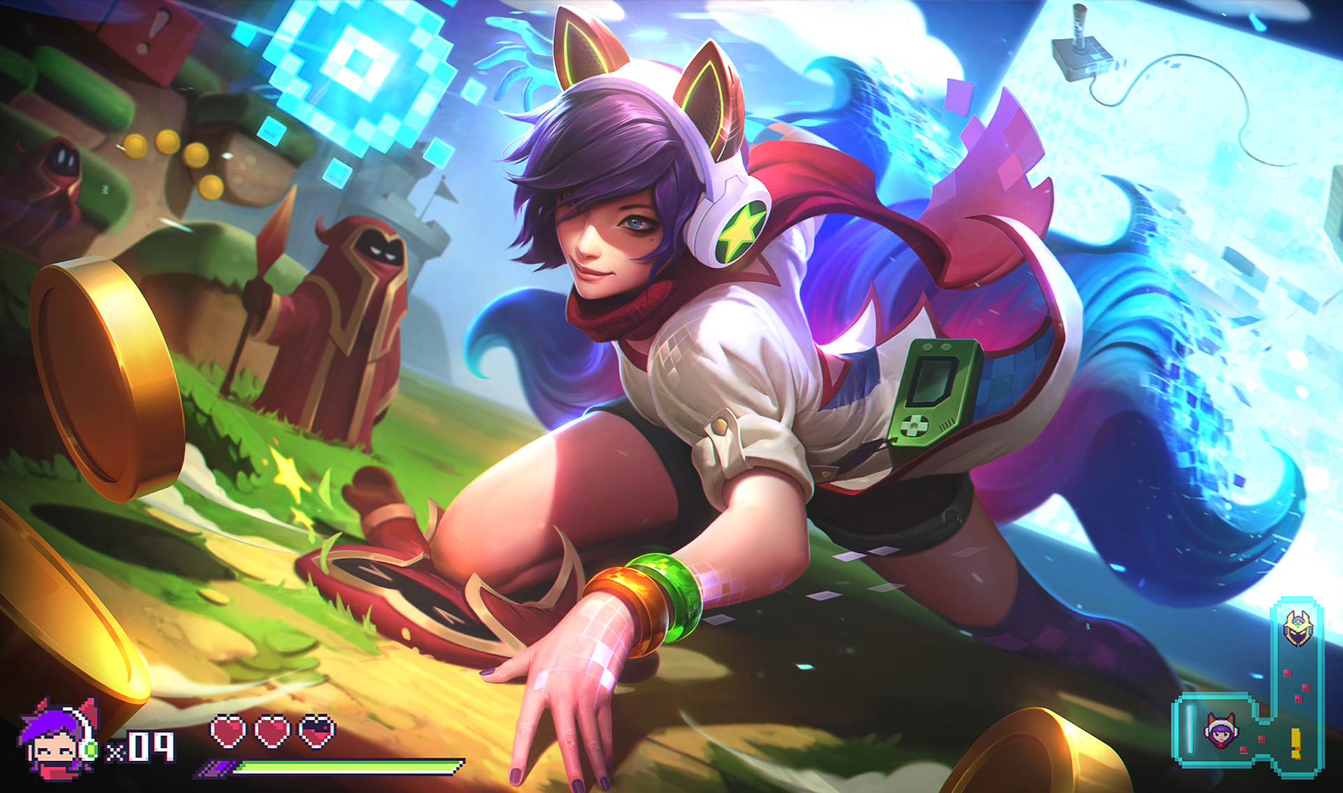 Ahri from League of Legends in a retro video game style HD Wallpaper