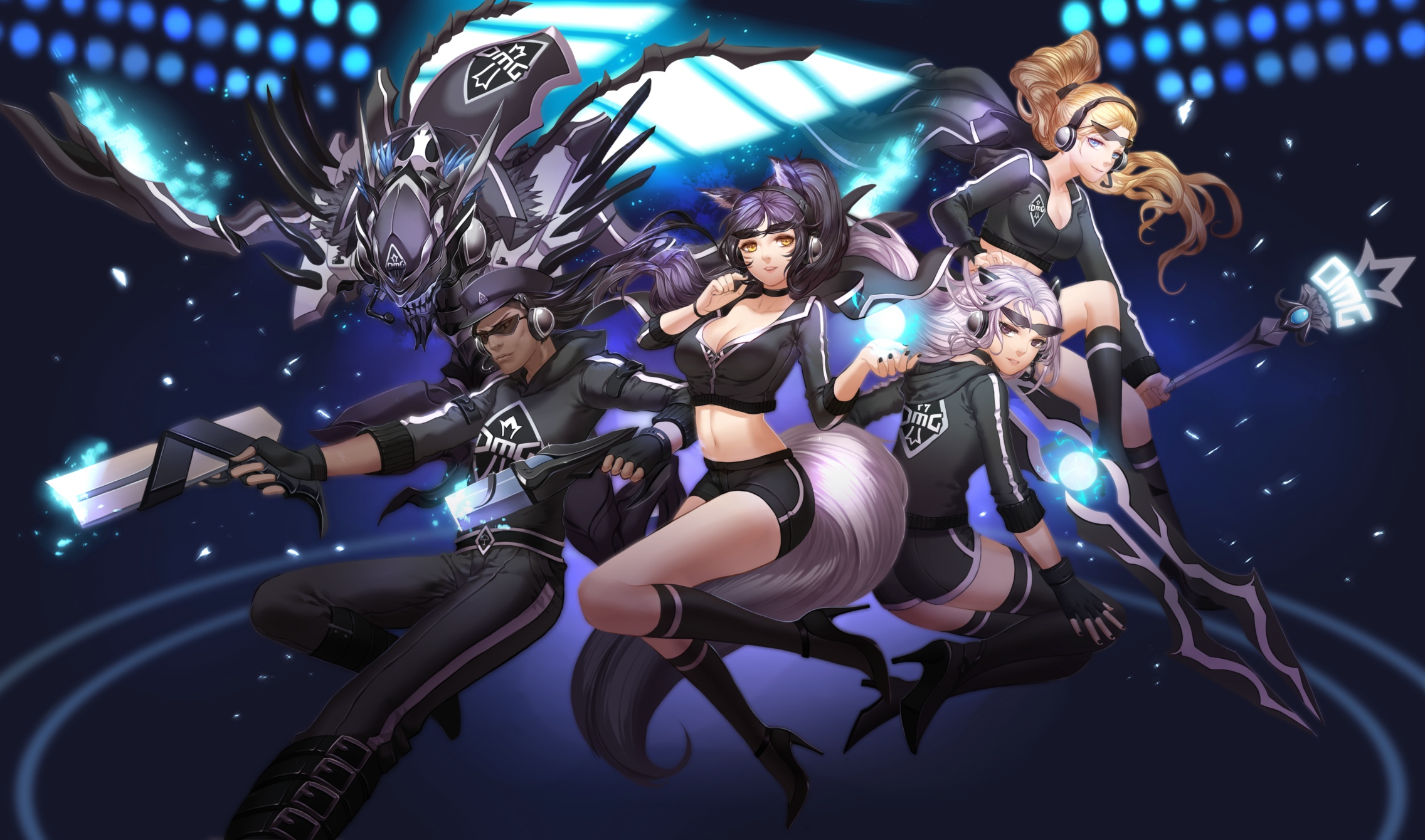 K/DA Ahri and companions with a creature HD Wallpaper